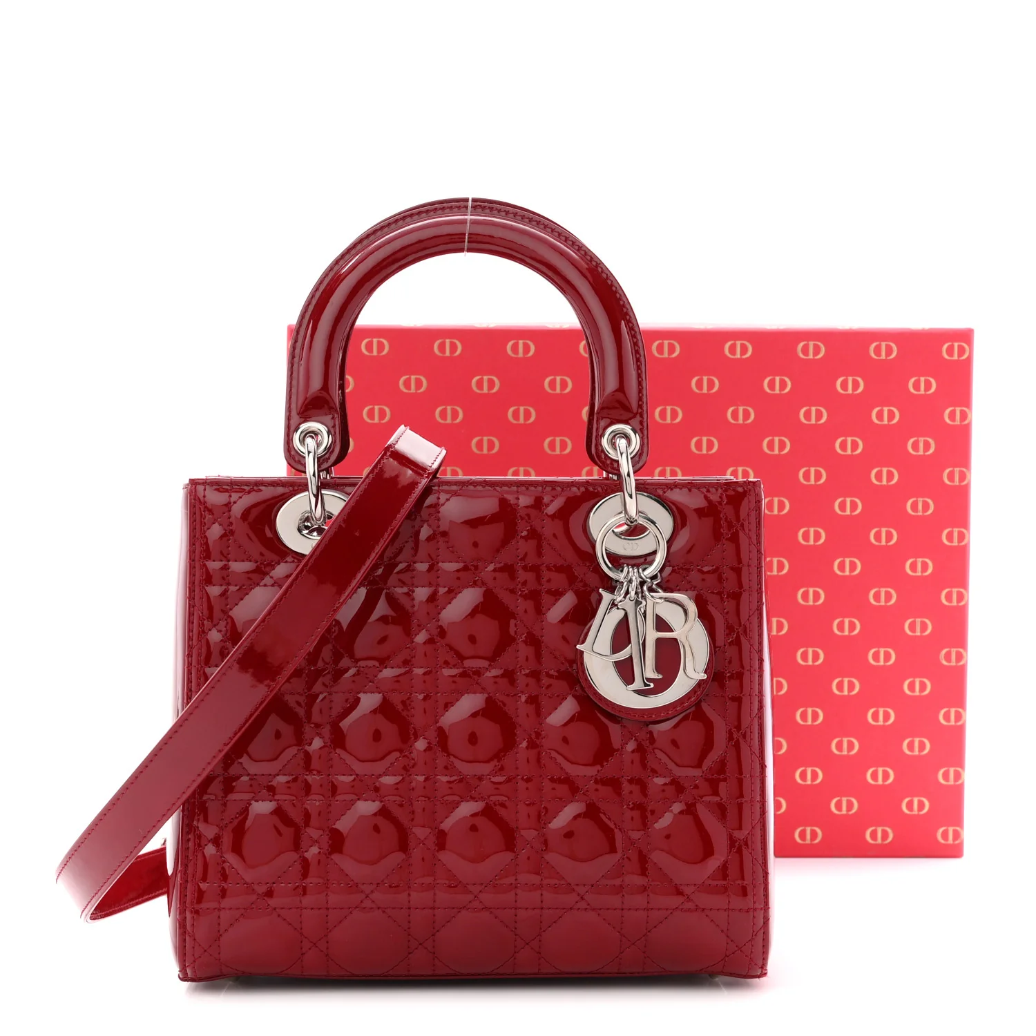 Patent Cannage Medium Lady Dior Red - Image 13