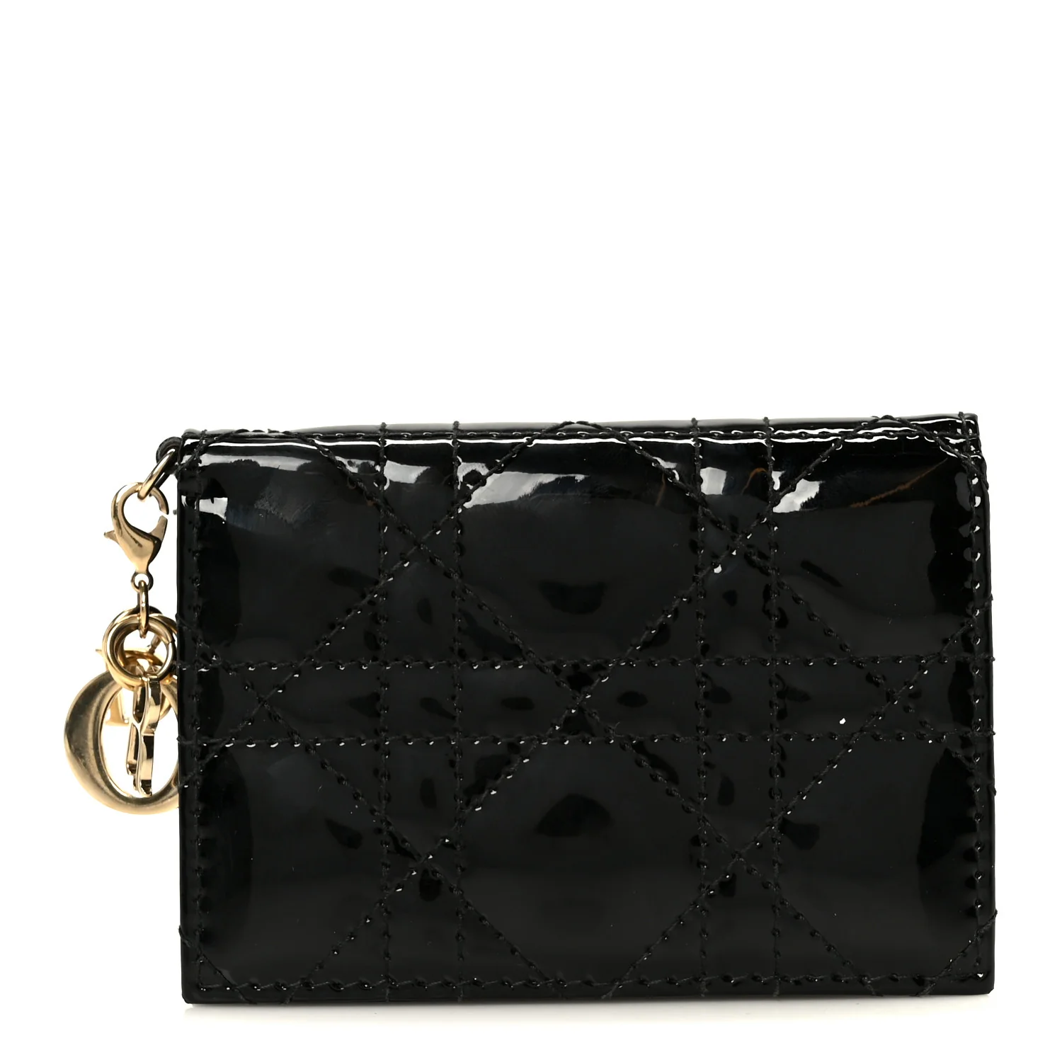 Patent Cannage Small Lady Dior Flap Card Holder Black