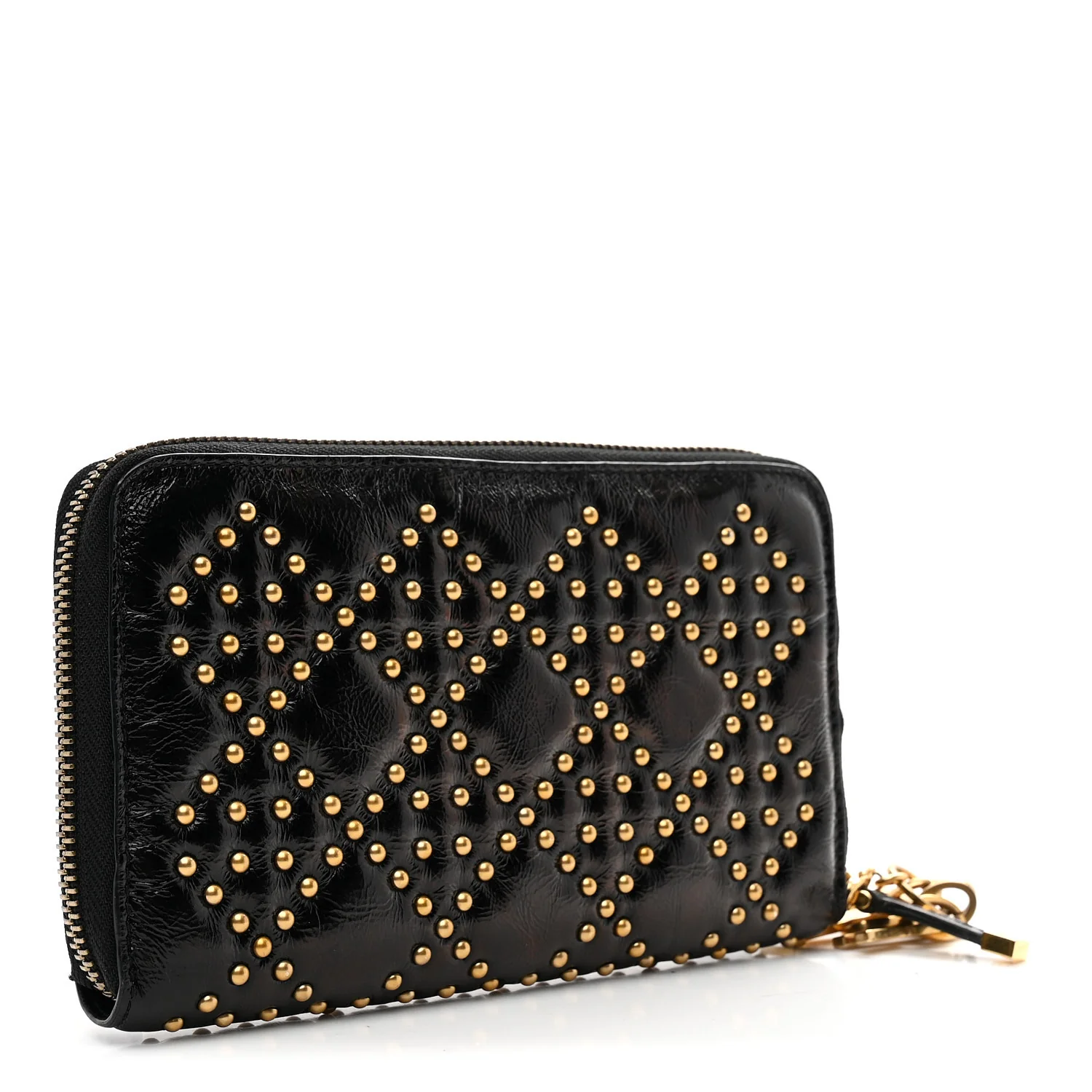 Patent Studded Supple Lady Dior Zip Wallet Black - Image 3