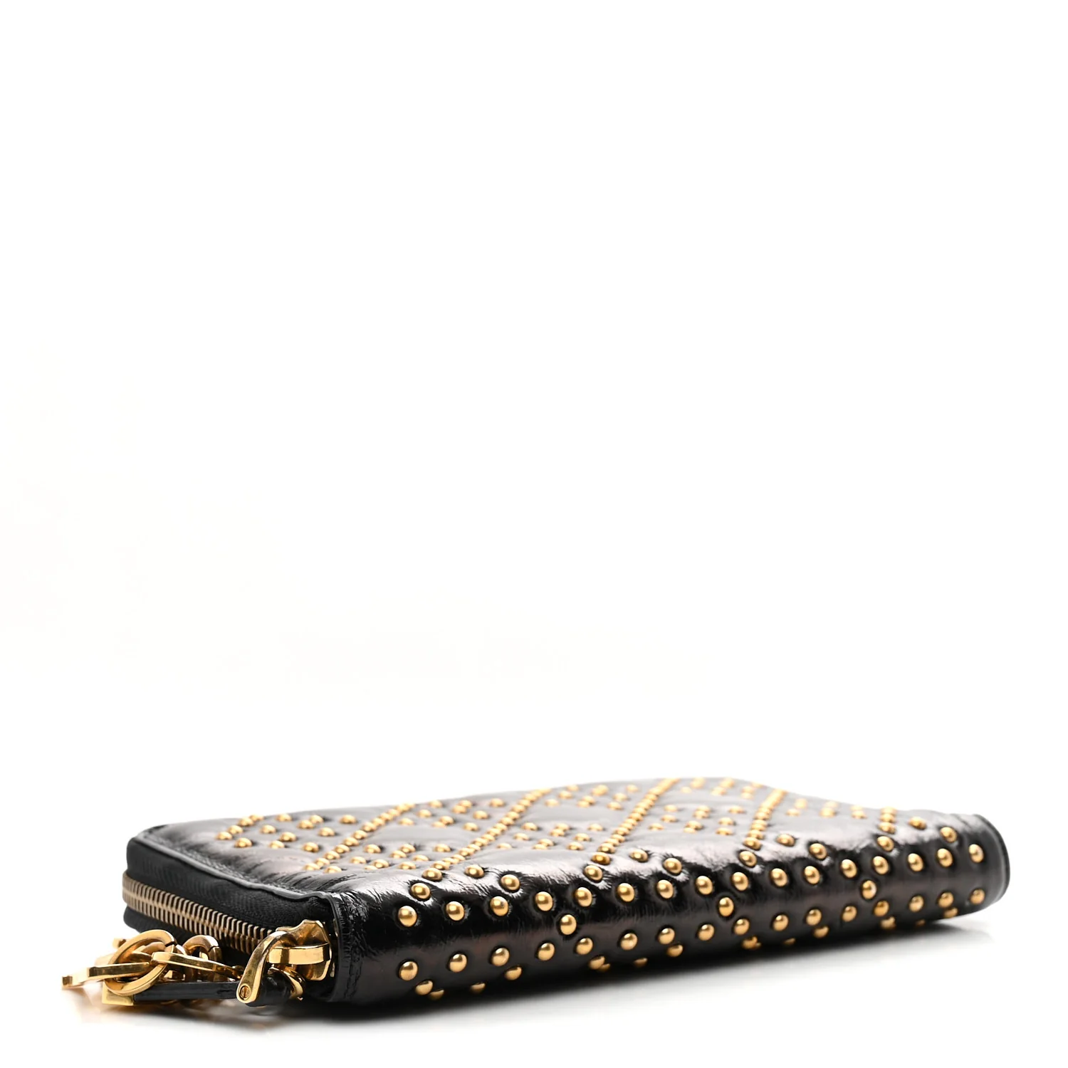 Patent Studded Supple Lady Dior Zip Wallet Black - Image 4