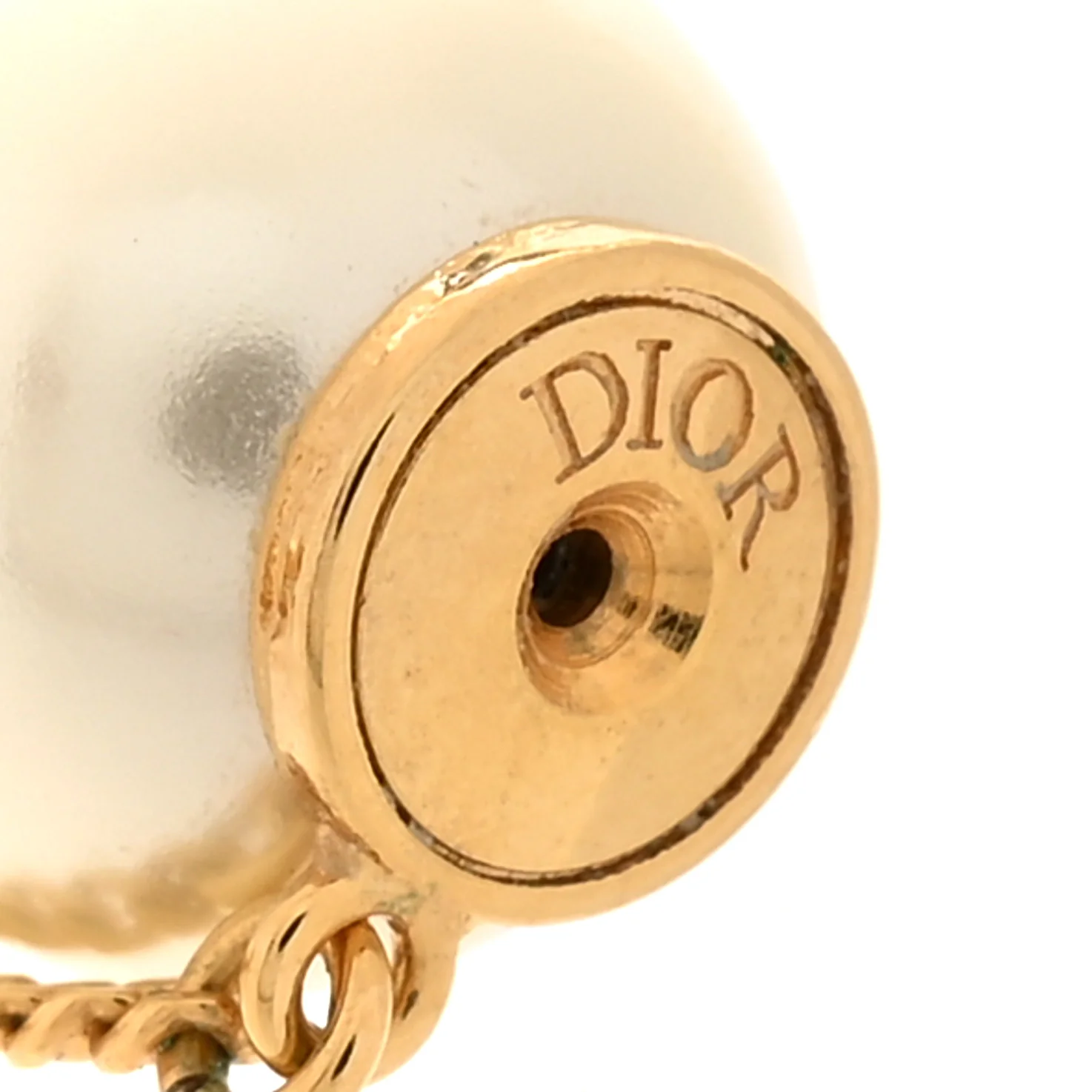 Pearl CD Chain Drop Earrings Gold - Image 4