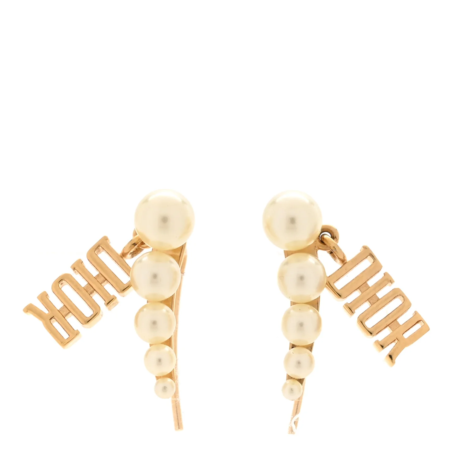Pearl Logo Drop Earrings Gold White