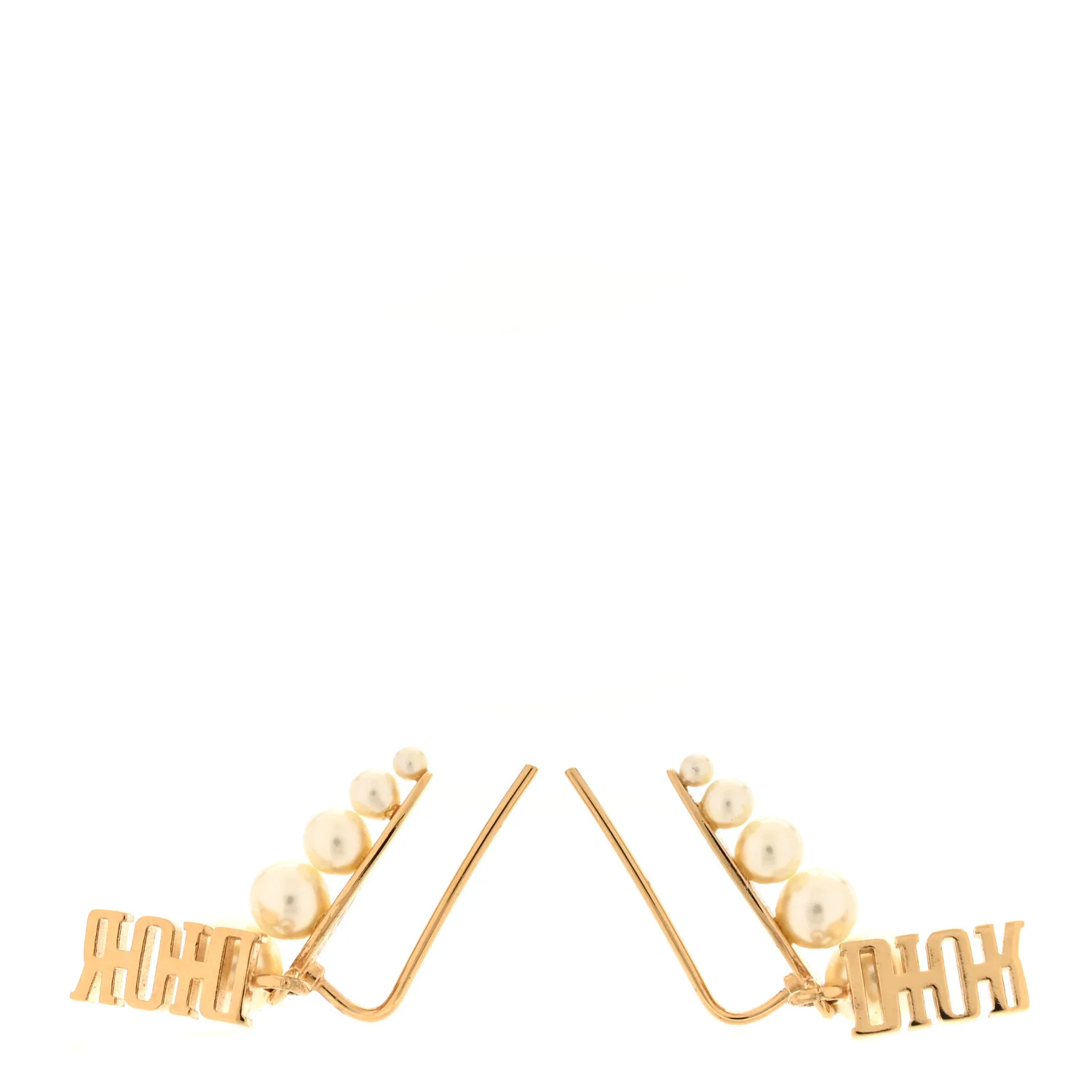 Pearl Logo Drop Earrings Gold White - Image 3