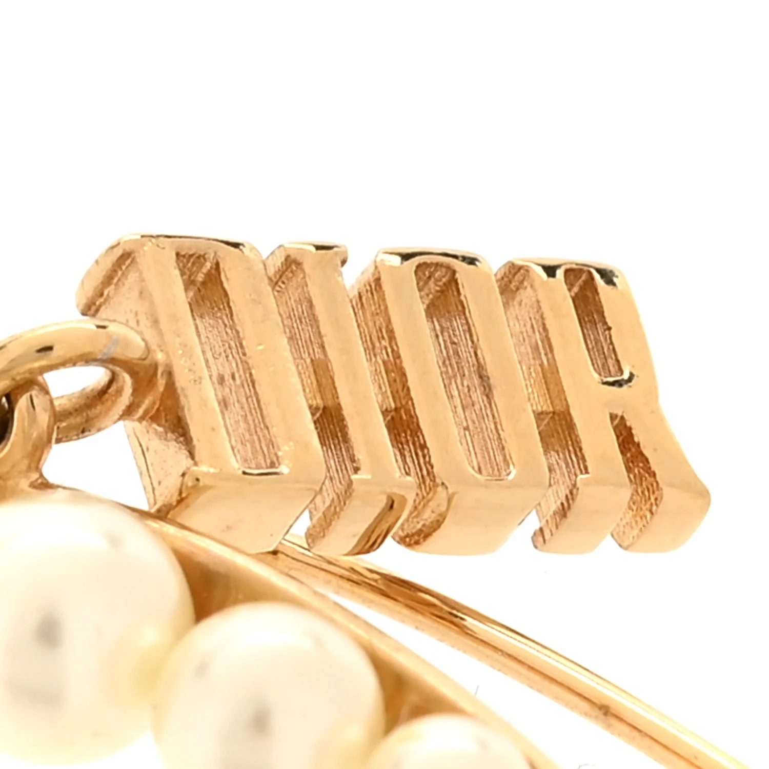 Pearl Logo Drop Earrings Gold White - Image 4