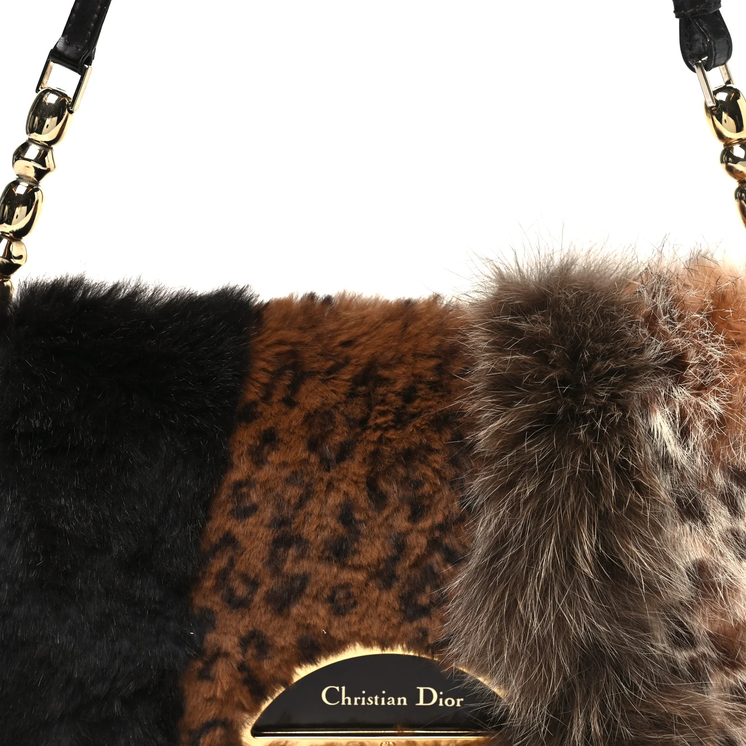 Rabbit Fur Lambskin Patchwork Malice Shoulder Bag Brown - Image 7