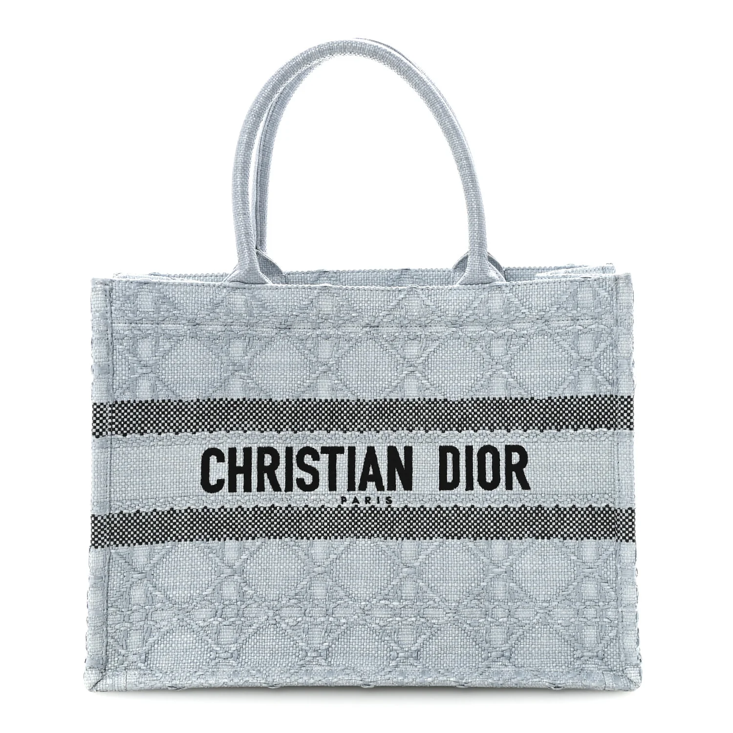 Raffia Cannage Medium Book Tote Blue