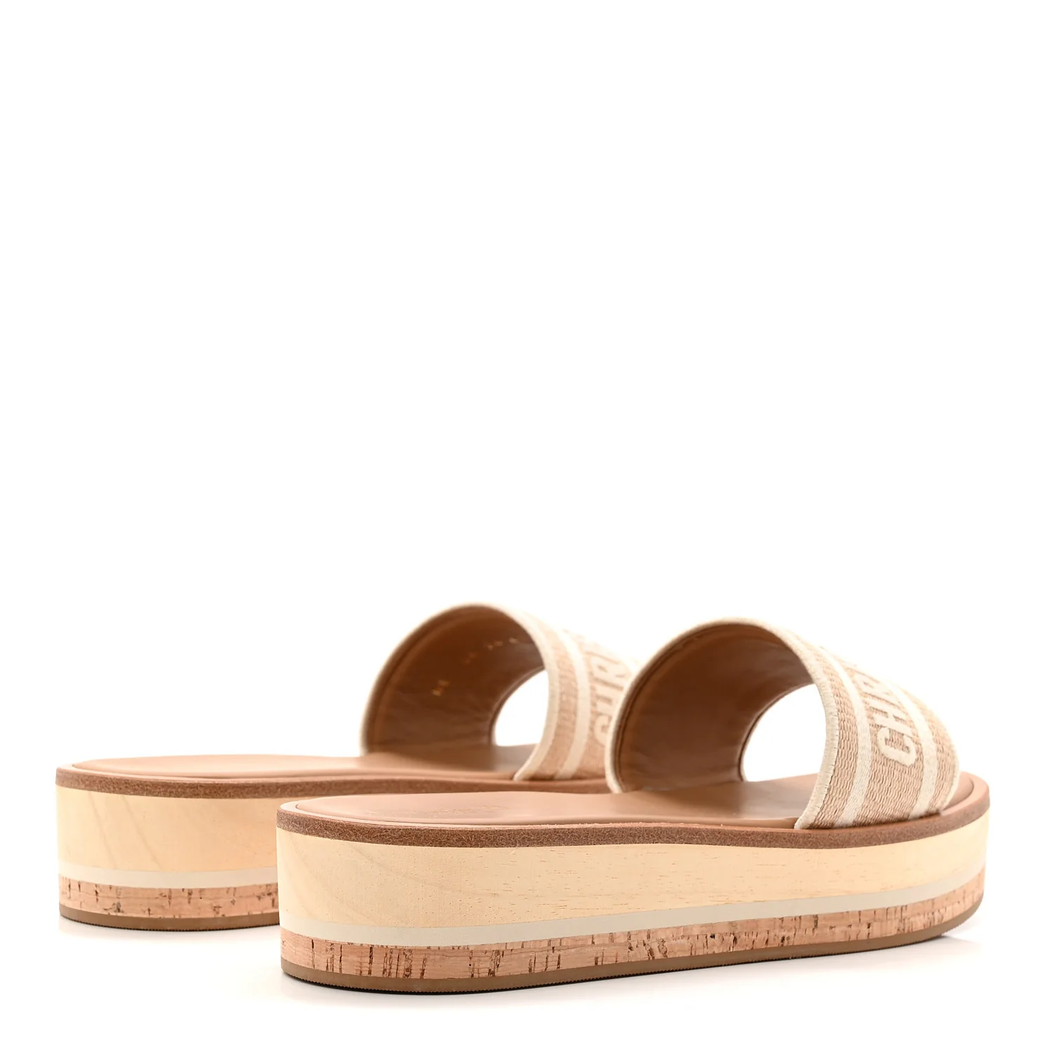 Raffia Dioriviera Embroidered Dway Platform Slide Sandals 41 Off White - Image 4