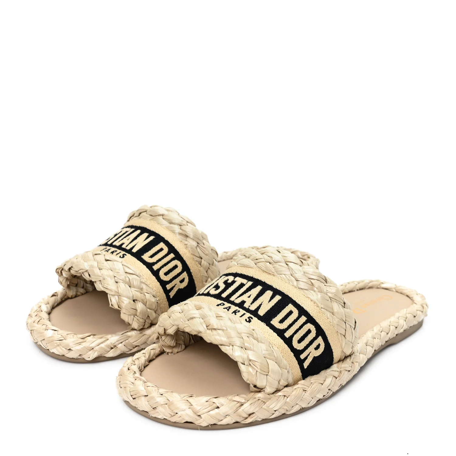 Raffia Embroidered Dway Mules Slide Sandals 38 Jute - Image 5