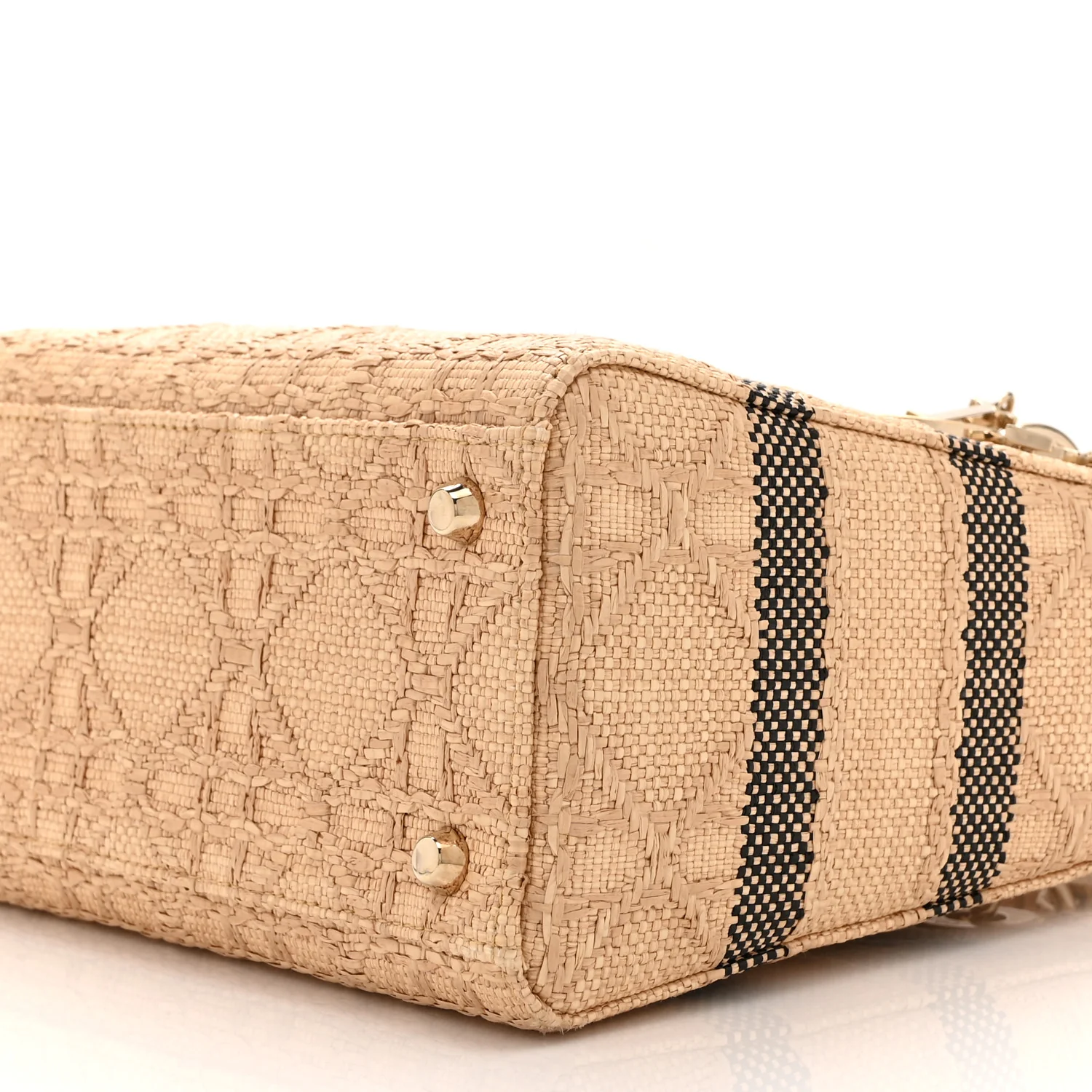 Raffia Woven Cannage Embroidered Medium Lady D-Lite Natural Black - Image 10