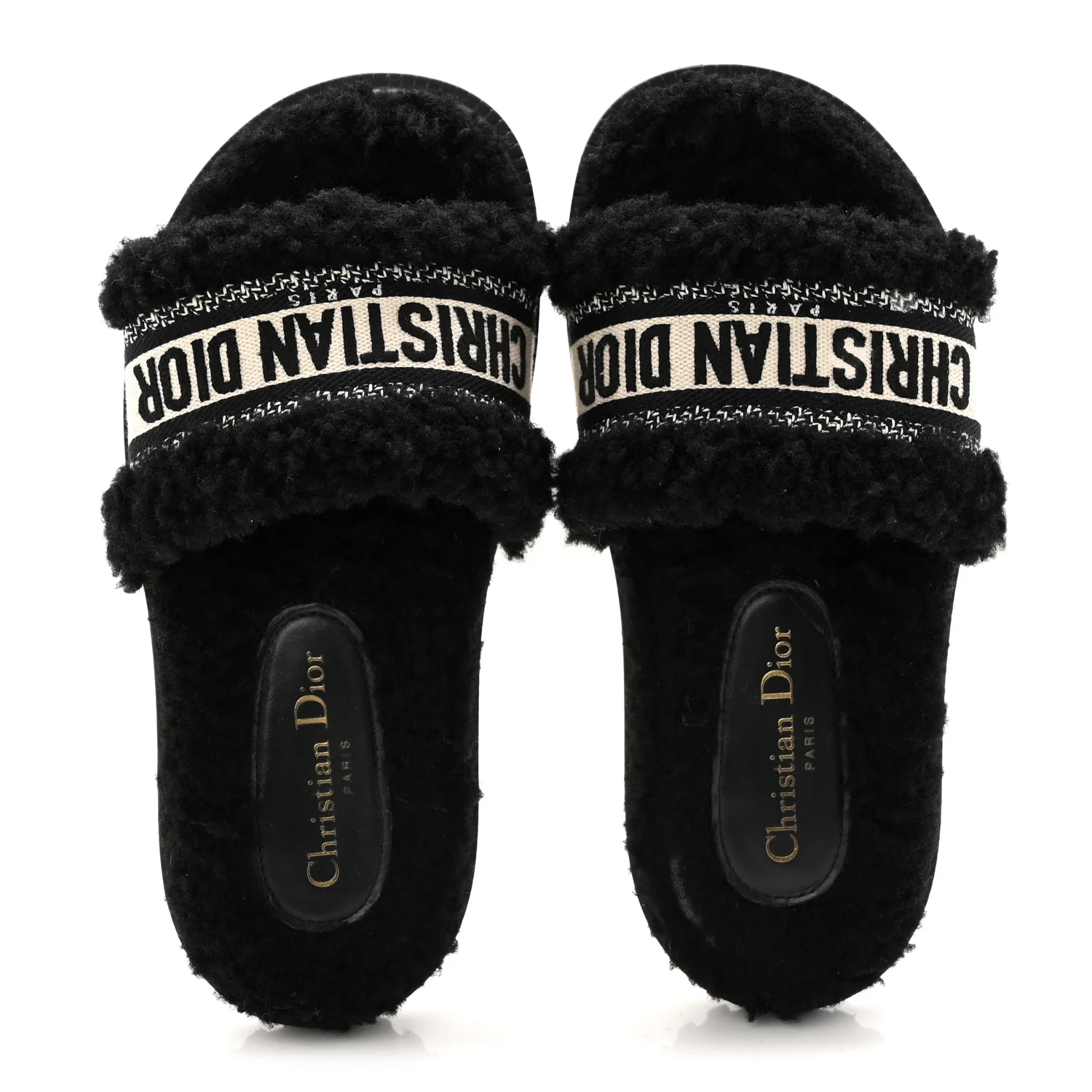 Shearling Canvas Lurex Embroidered Dway 10mm Slide Sandals 36 Black Natural - Image 5