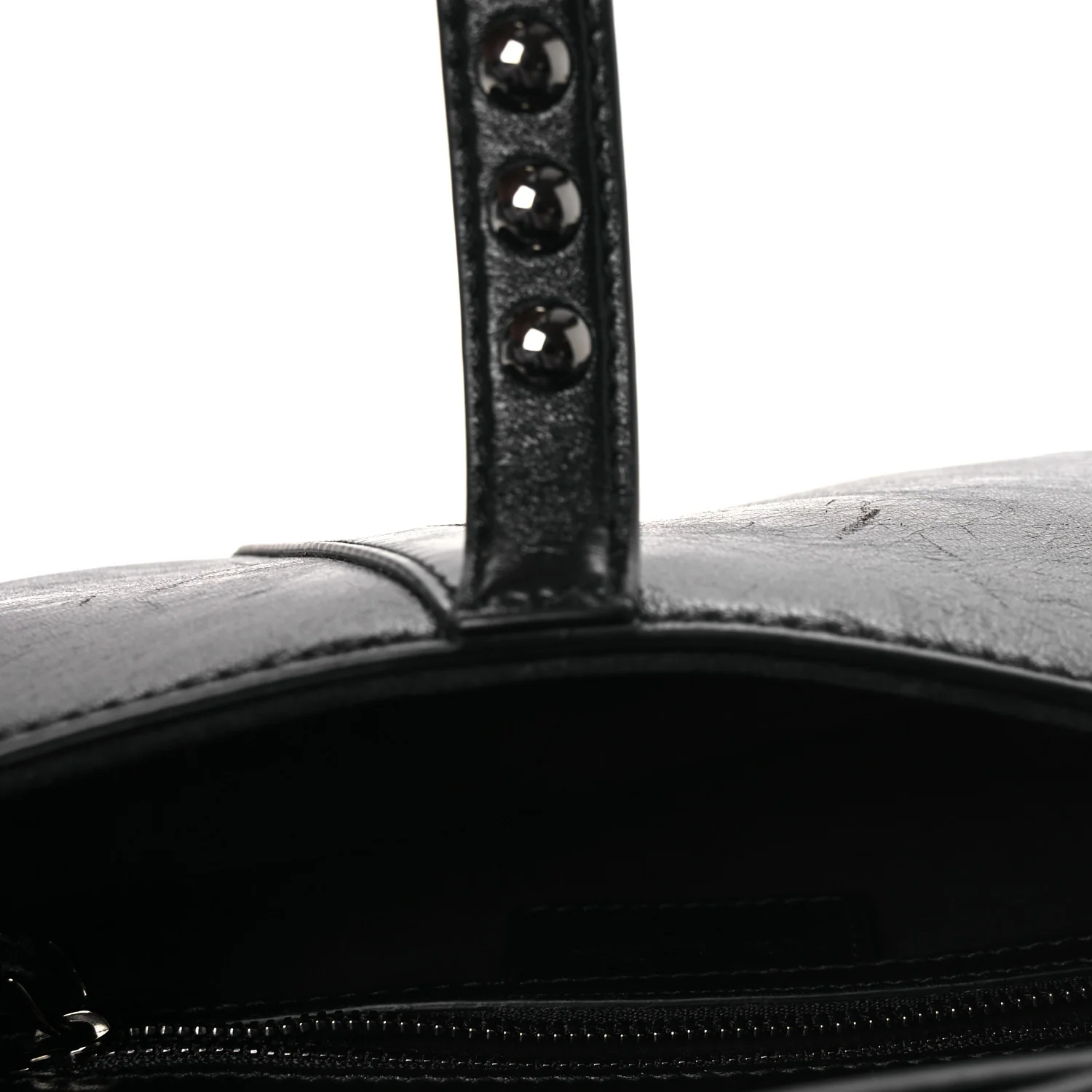 Shiny Crinkled Calfskin Studded Saddle Bag Black - Image 12