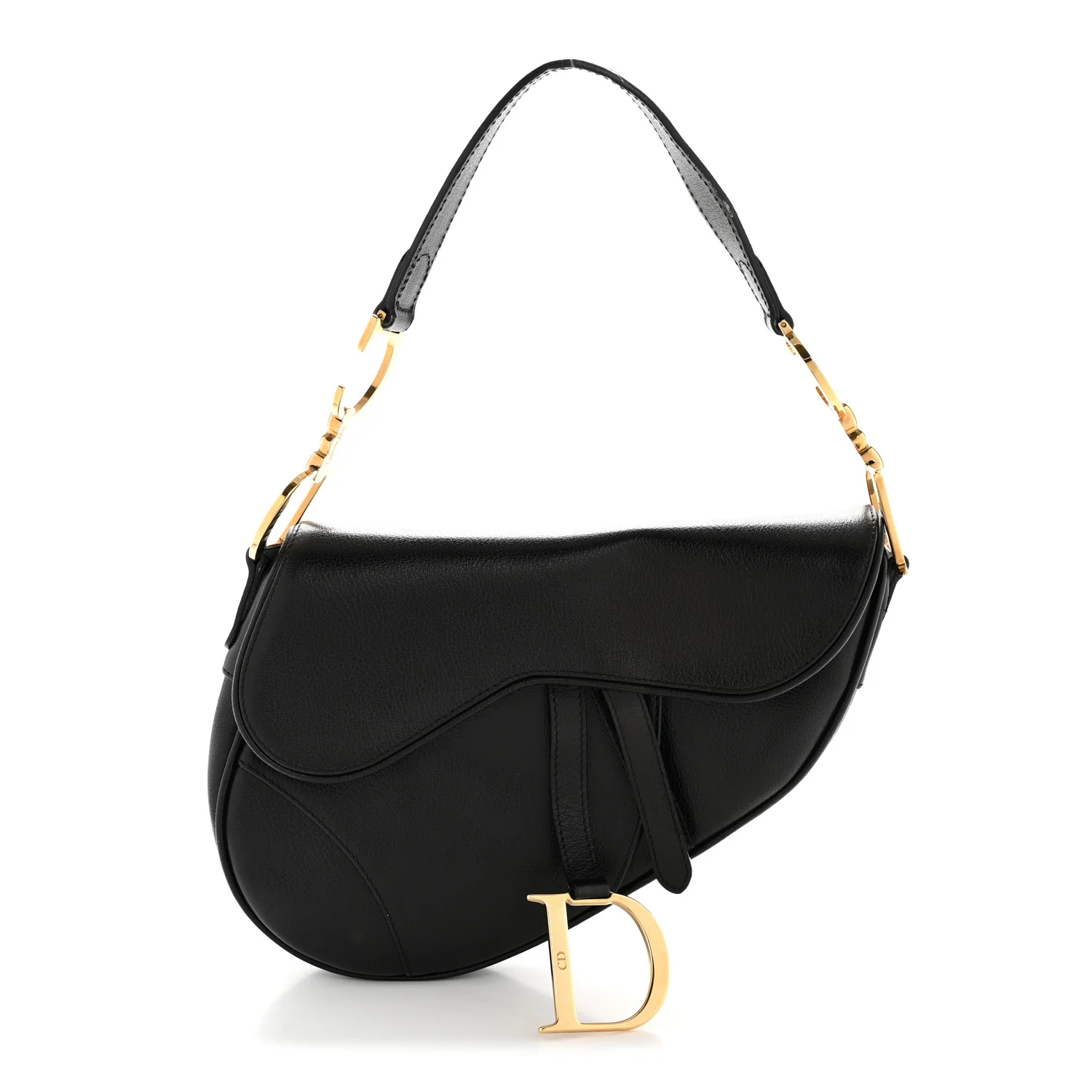 Shiny Goatskin Saddle Bag Black