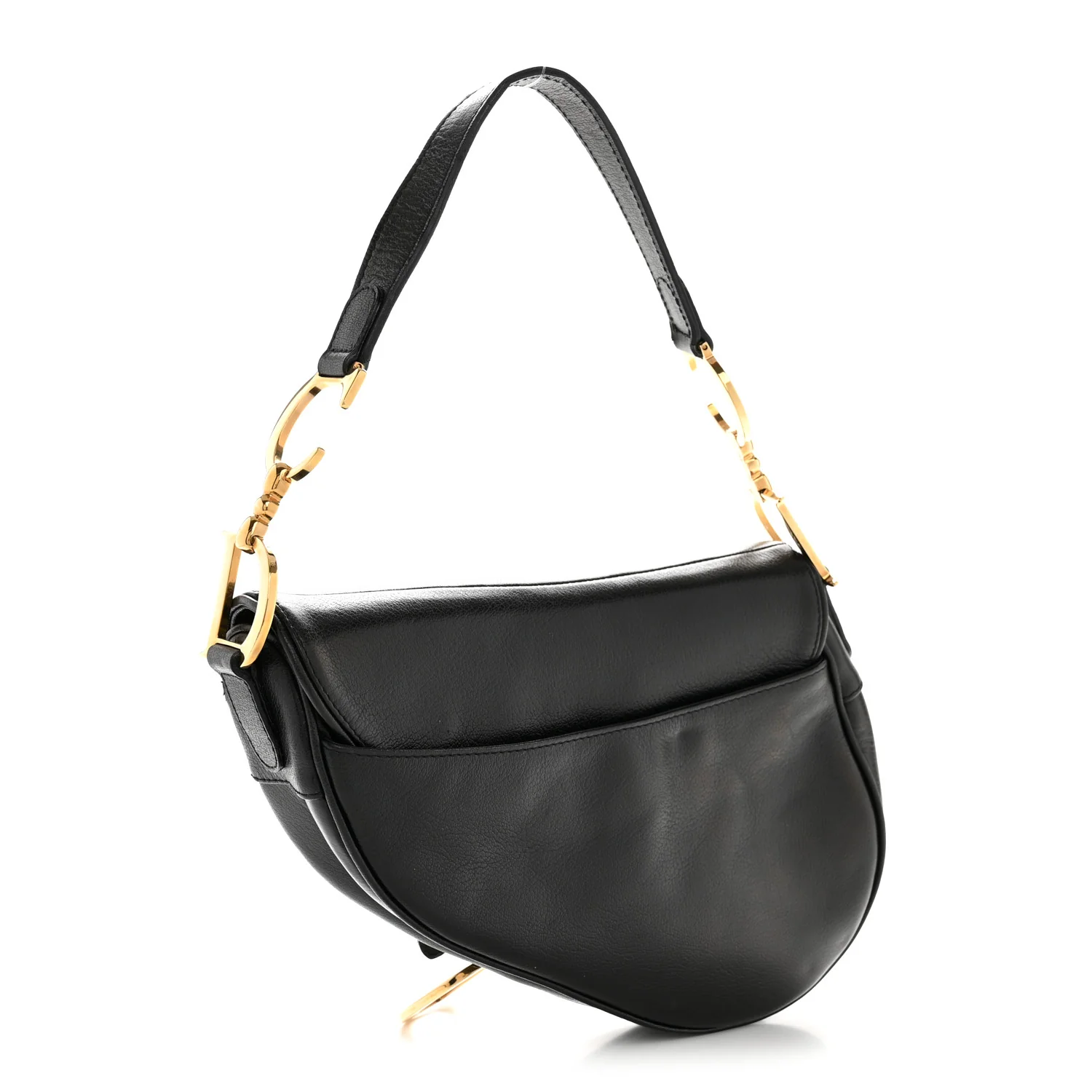 Shiny Goatskin Saddle Bag Black - Image 3