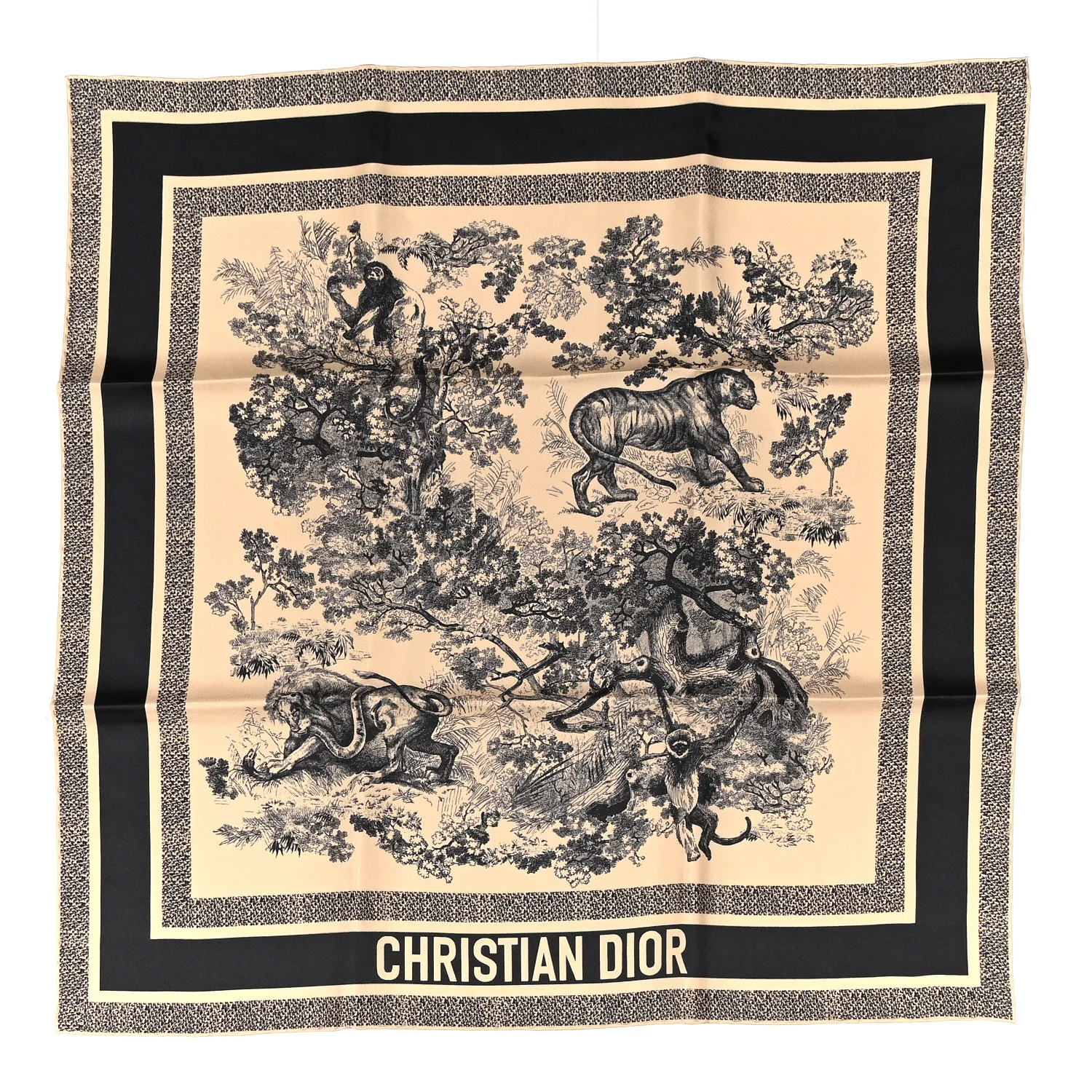 Silk Toile De Jouy Sauvage Square Scarf 70 Beige Navy Blue