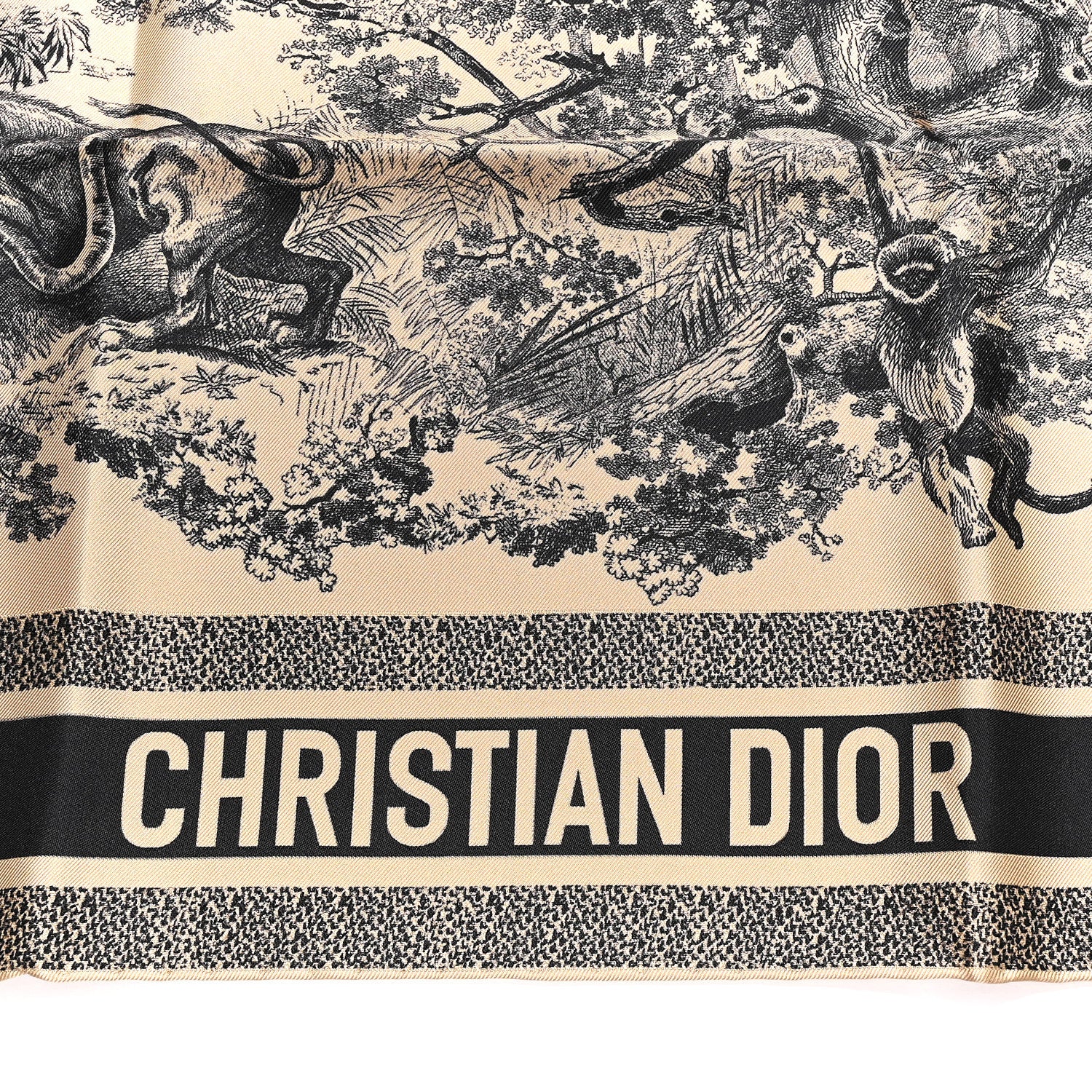 Silk Toile De Jouy Sauvage Square Scarf 70 Beige Navy Blue - Image 2