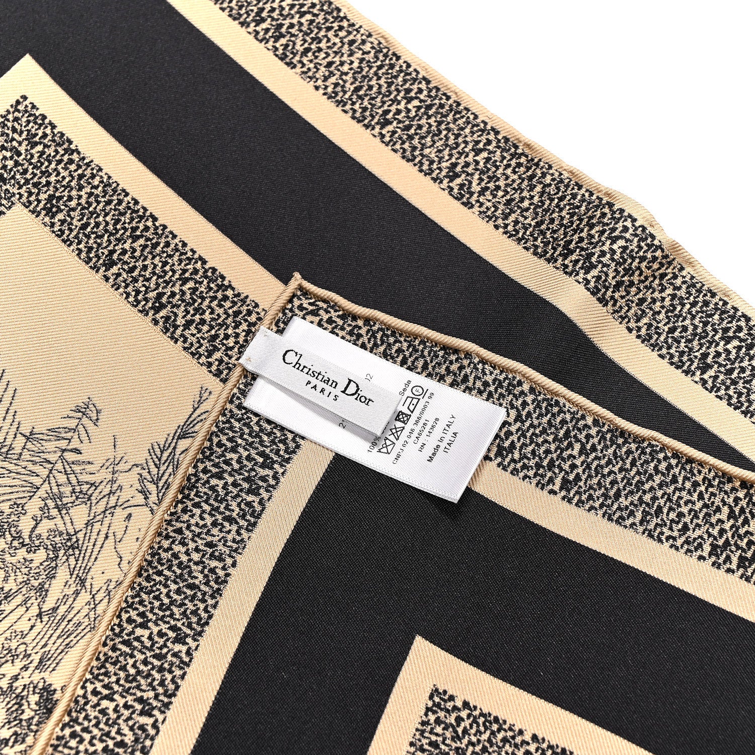 Silk Toile De Jouy Sauvage Square Scarf 70 Beige Navy Blue - Image 3