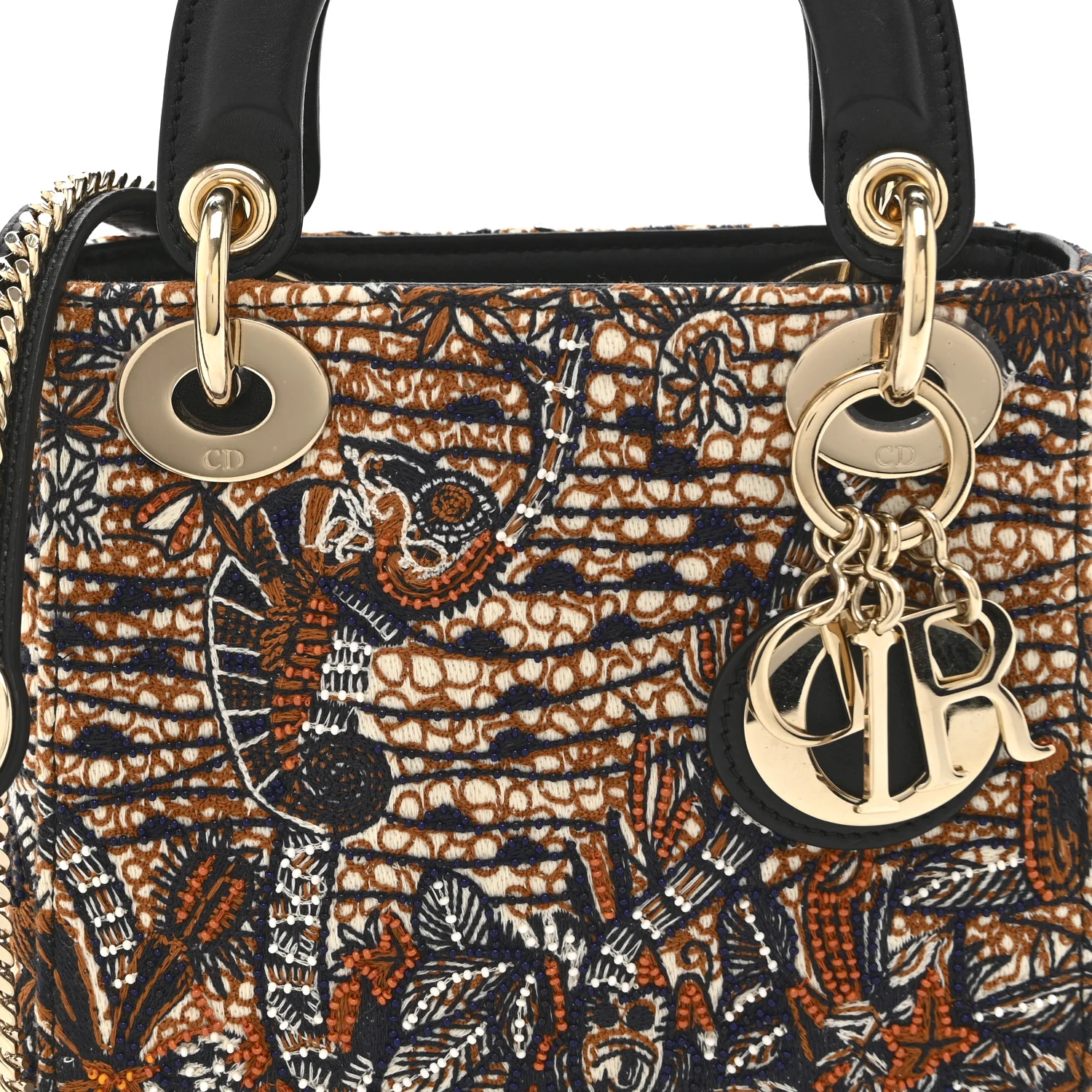 Smooth Calfskin Beaded Animals Mini Lady Dior Orange Multicolor - Image 8