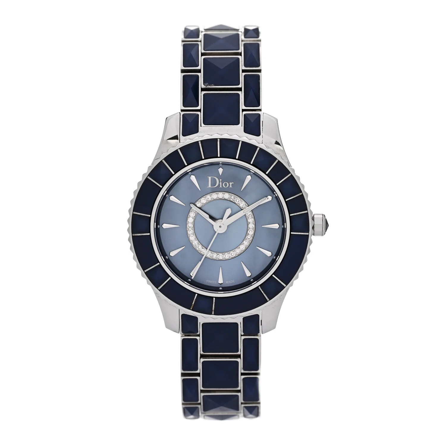 Stainless Steel Diamond Blue Mother of Pearl 33mm Christal Quartz Watch