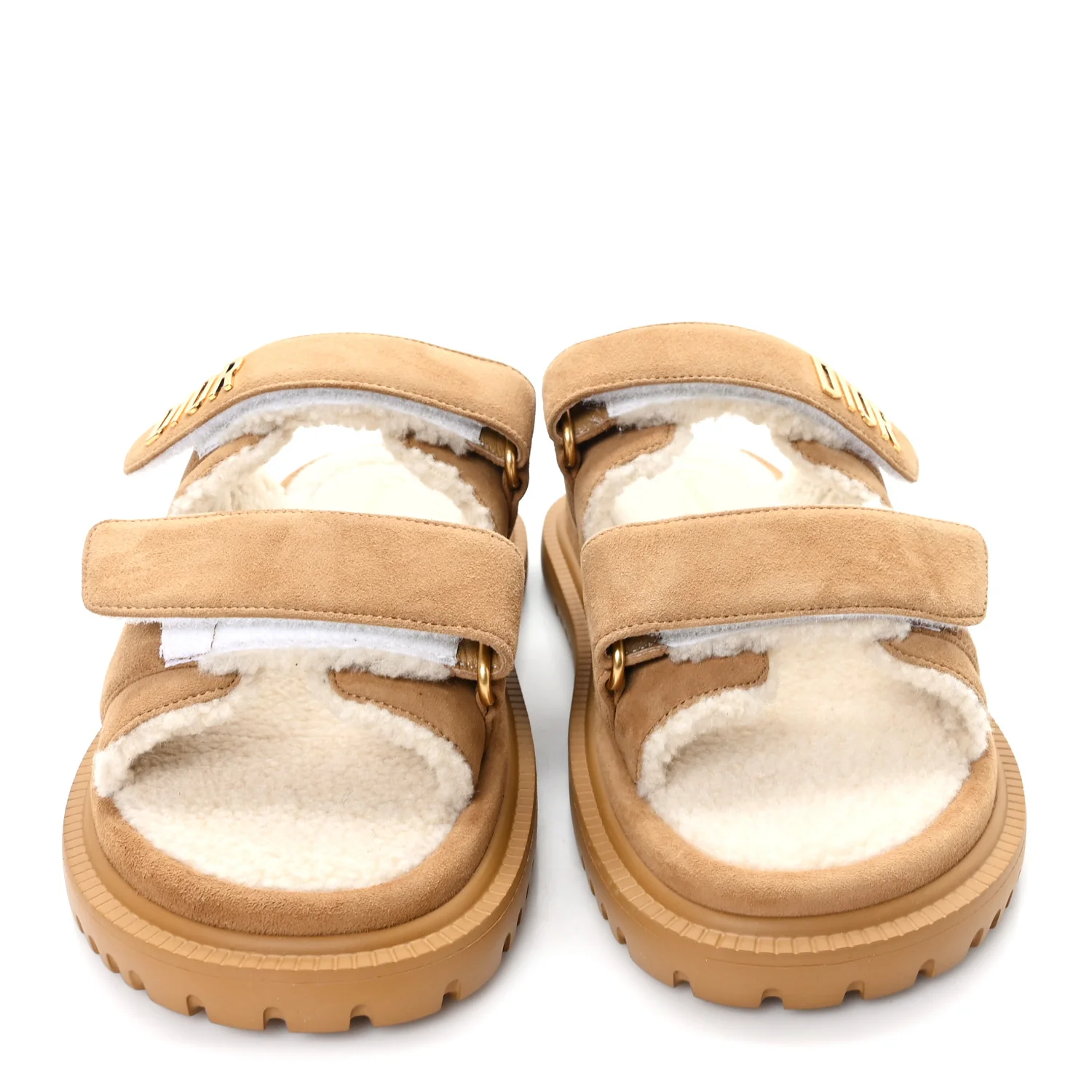 Suede Goatskin Shearling Dioract 10mm Slide Sandals 38.5 Chestnut - Image 3