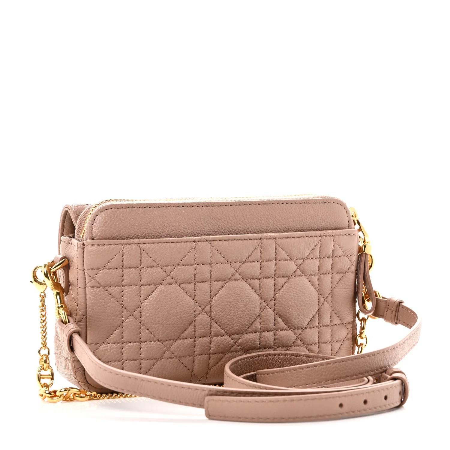 Supple Calfskin Cannage Caro Pouch with Chain Rose Des Vents - Image 3