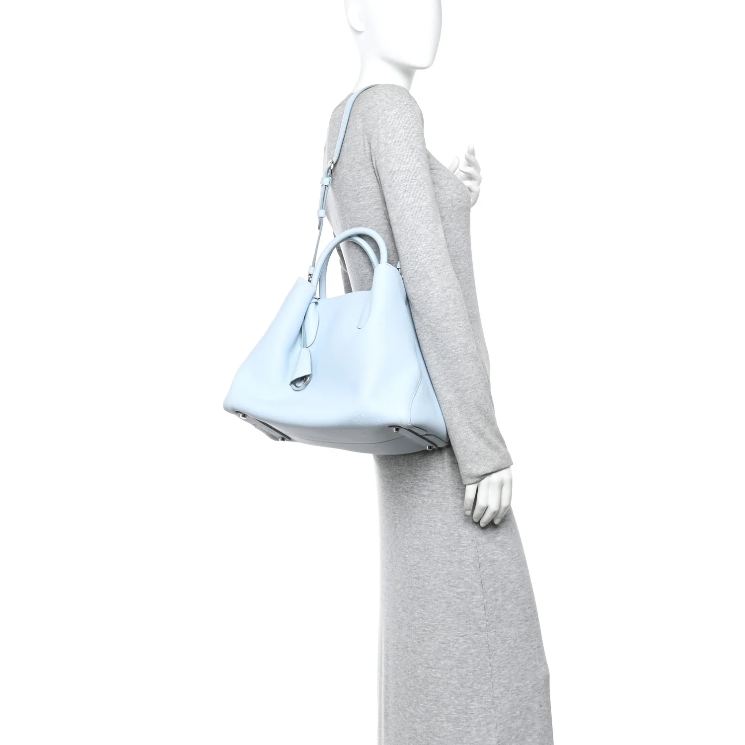 Supple Grained Calfskin Large Open Bar Tote Light Blue - Image 2