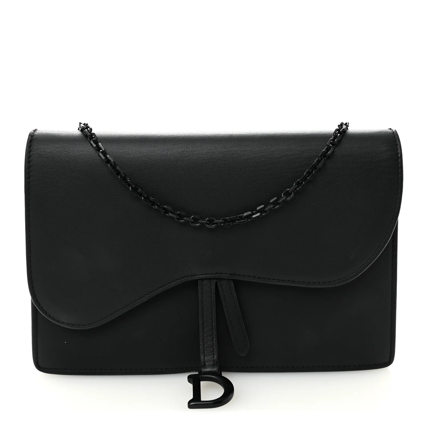 Ultra Matte Calfskin Saddle Chain Pouch Black