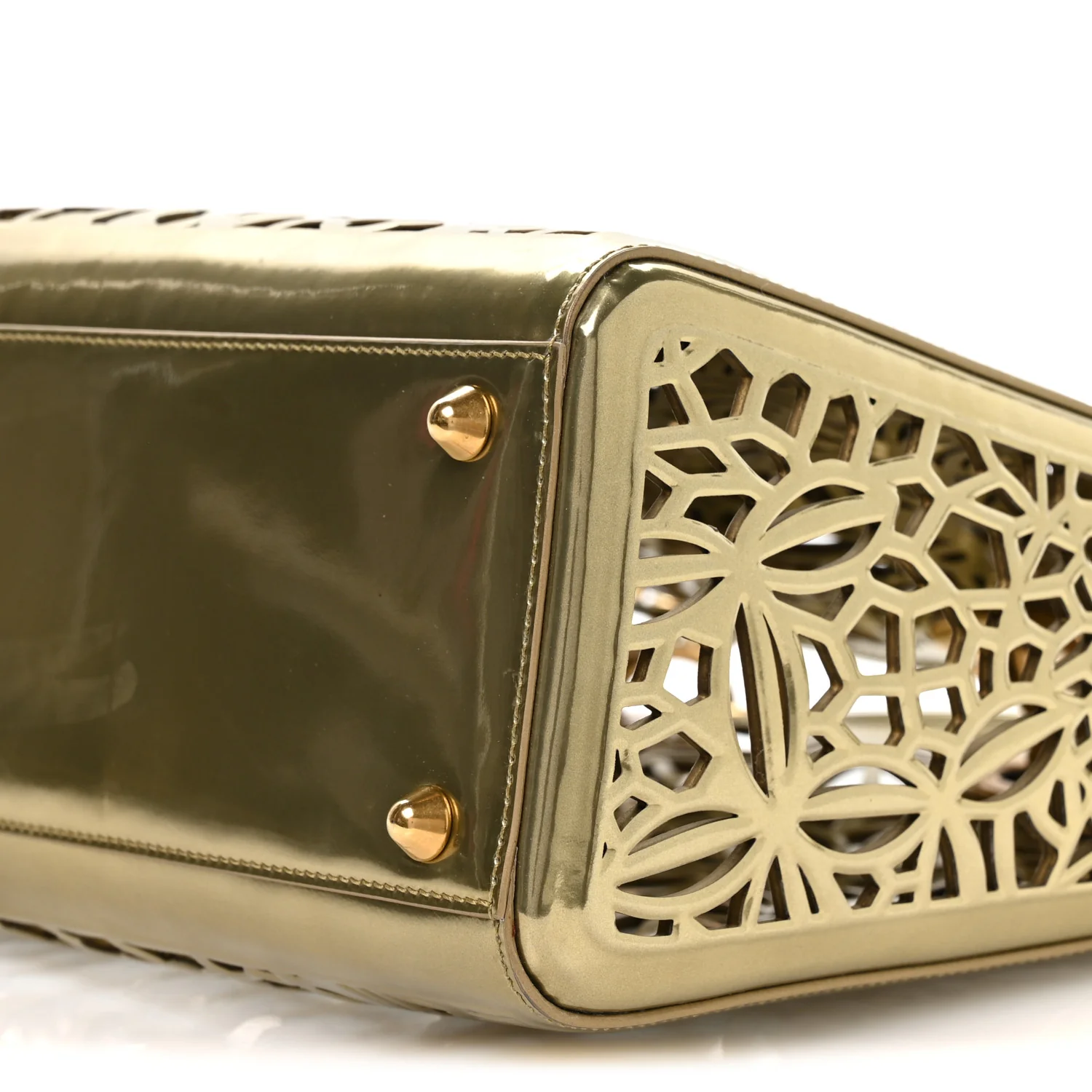 X DAVID WISEMAN Metallic Calfskin Laser Cut Large Lady Dior Gold - Image 11