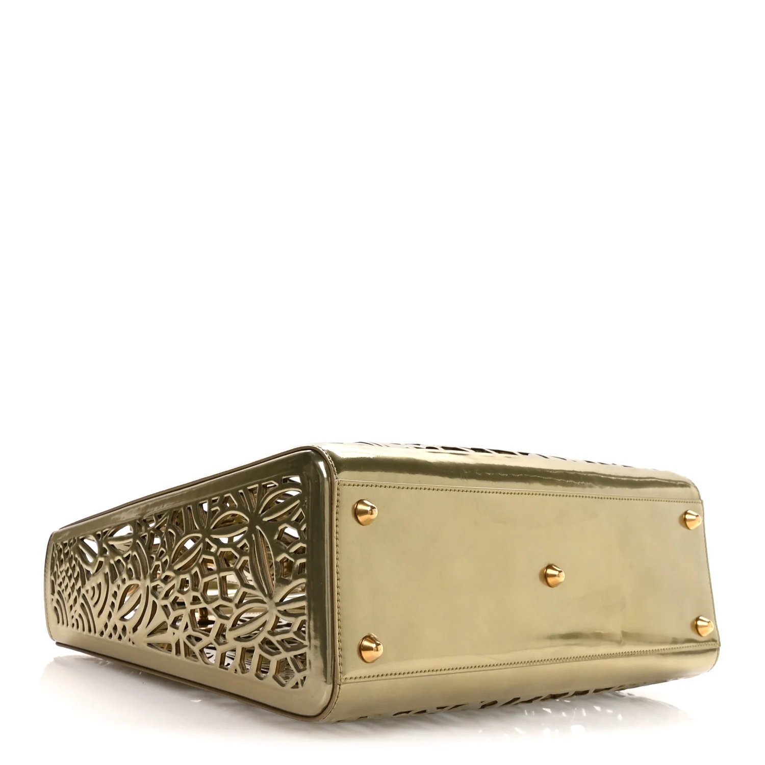 X DAVID WISEMAN Metallic Calfskin Laser Cut Large Lady Dior Gold - Image 4