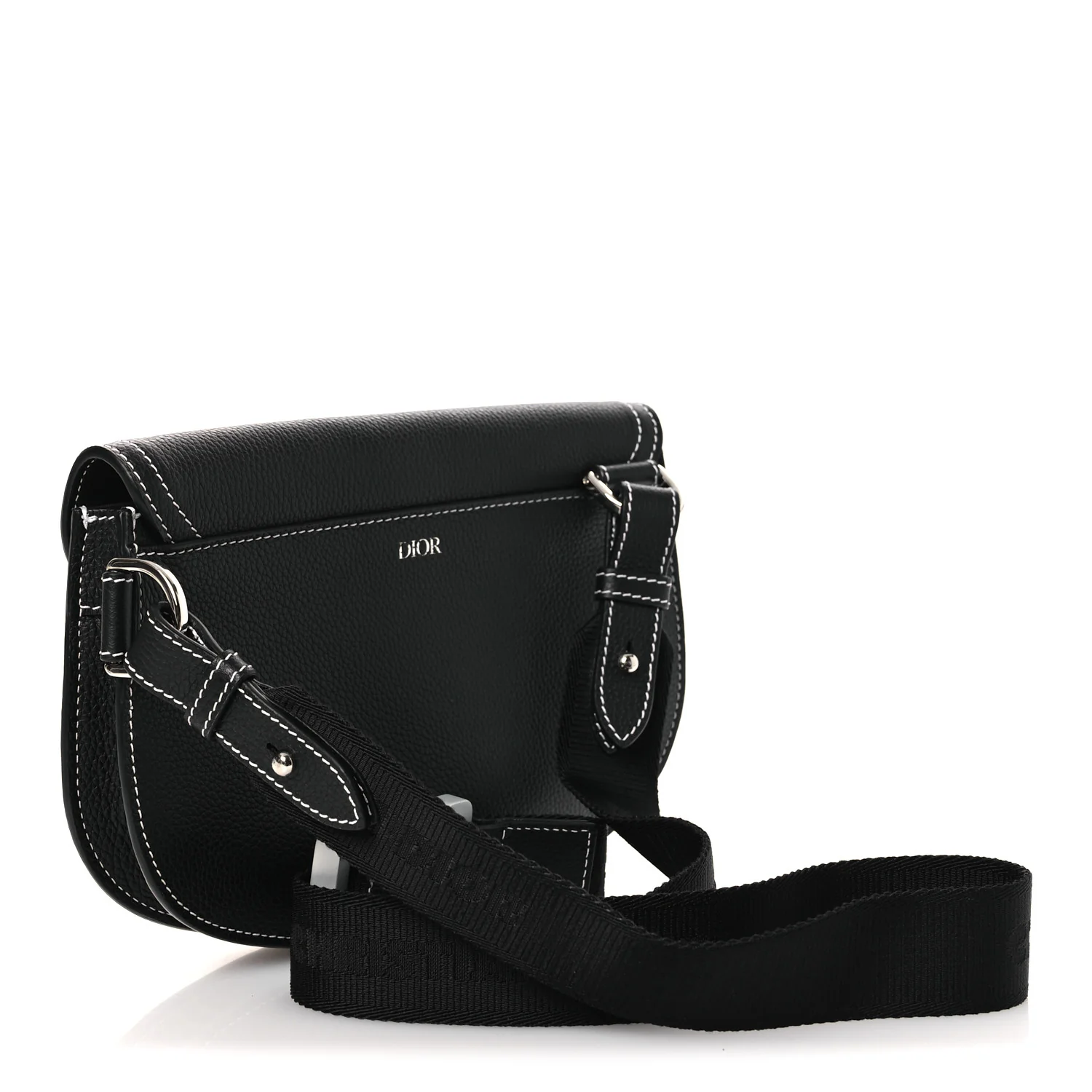 X KAWS Grained Calfskin Saddle Pouch Black - Image 3