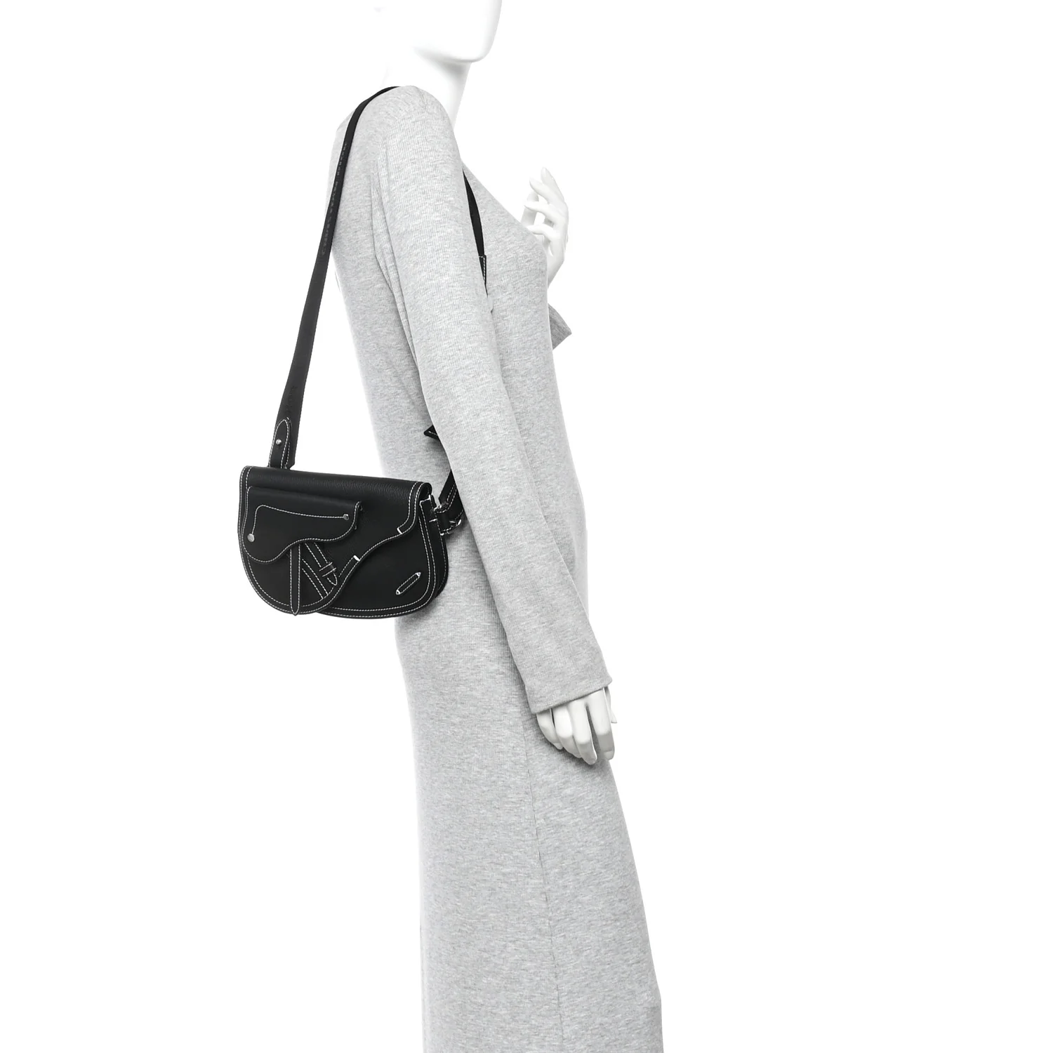 X KAWS Grained Calfskin Saddle Pouch Black - Image 2