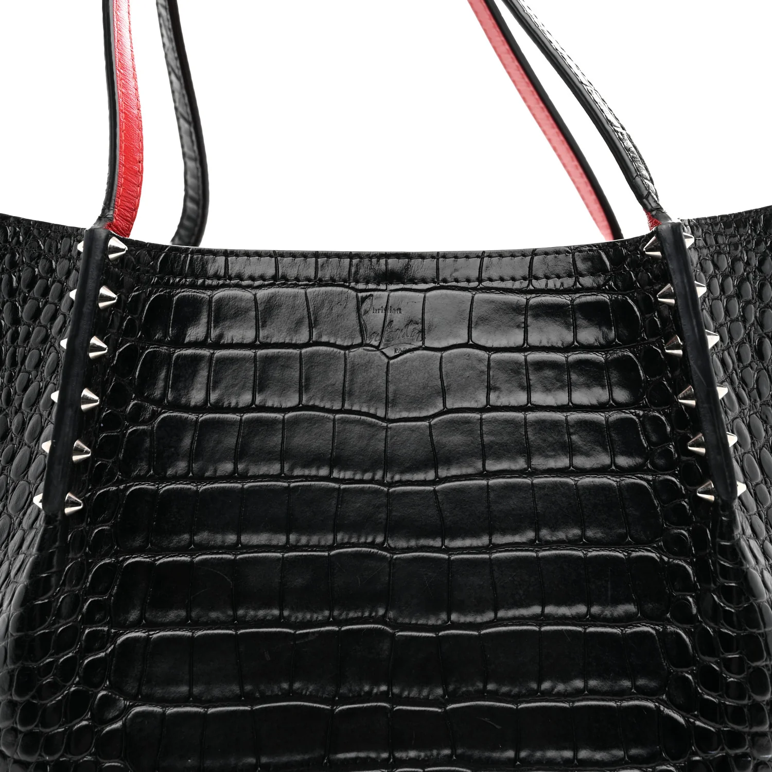 Alligator Embossed Calfskin Spiked Large Cabarock Shopper Tote Black - Image 7