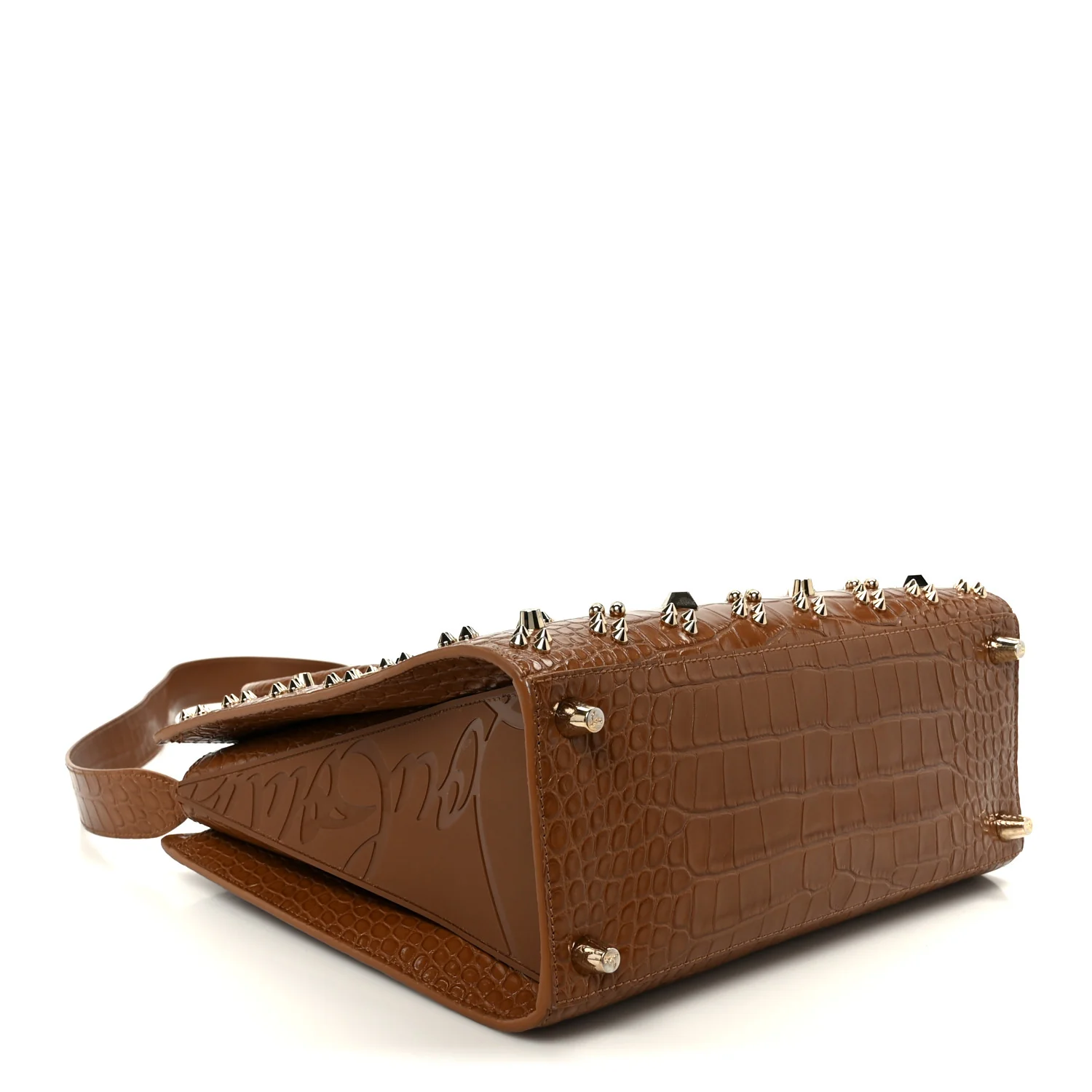 Calfskin Crocodile Embossed Studded Medium Paloma Brown - Image 4