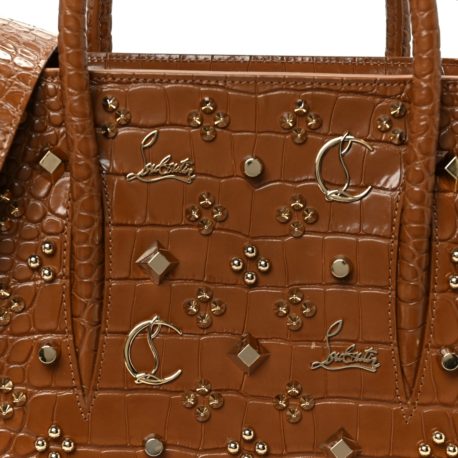 Calfskin Crocodile Embossed Studded Medium Paloma Brown - Image 8