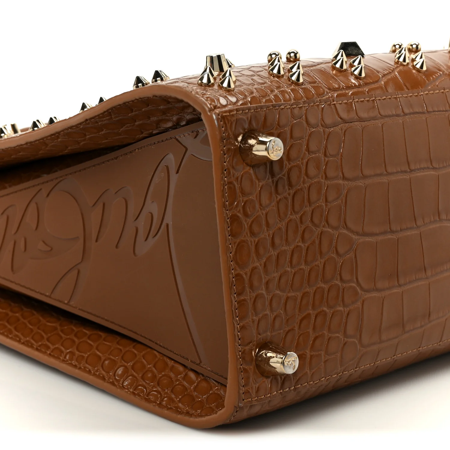 Calfskin Crocodile Embossed Studded Medium Paloma Brown - Image 9
