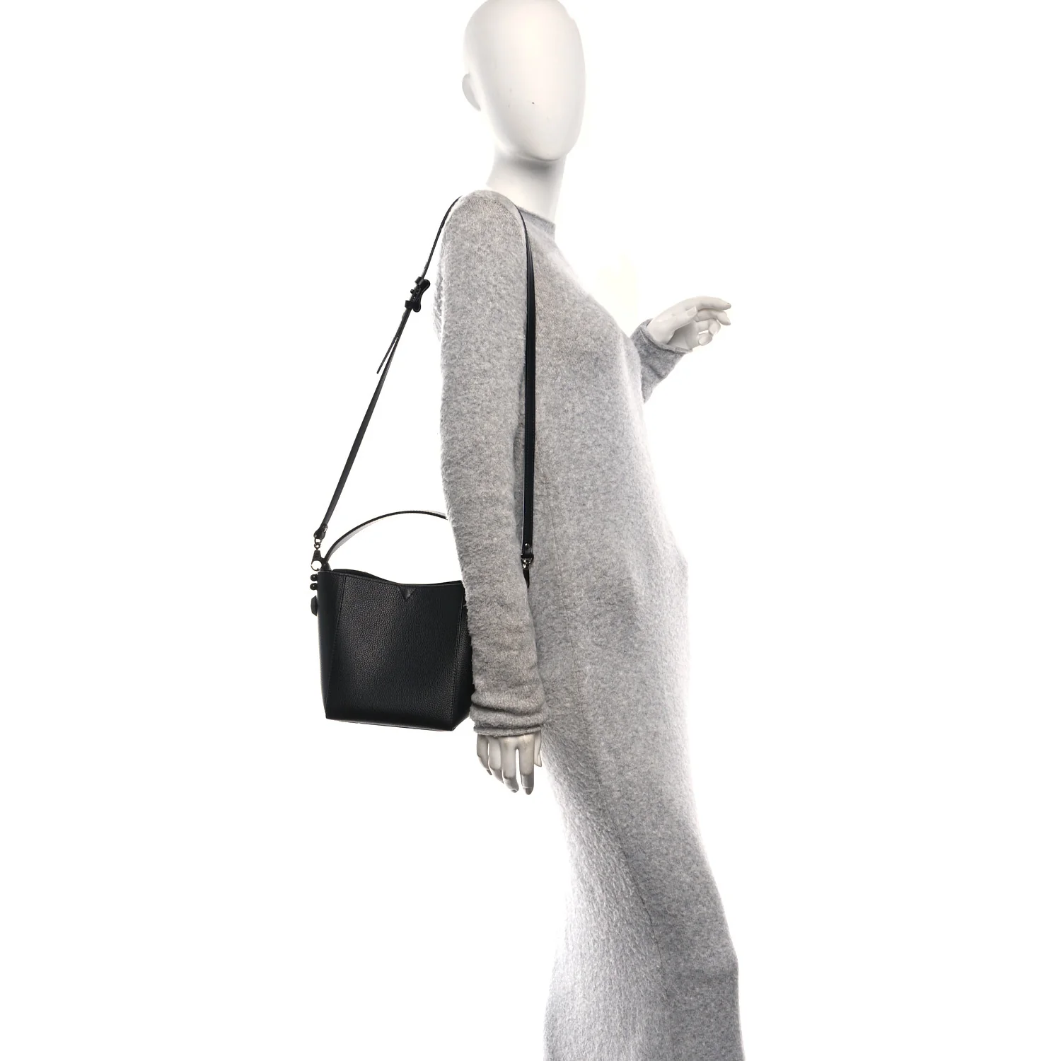 Calfskin Empire Spike Studded Mini Cabachic Bucket Bag Black - Image 2