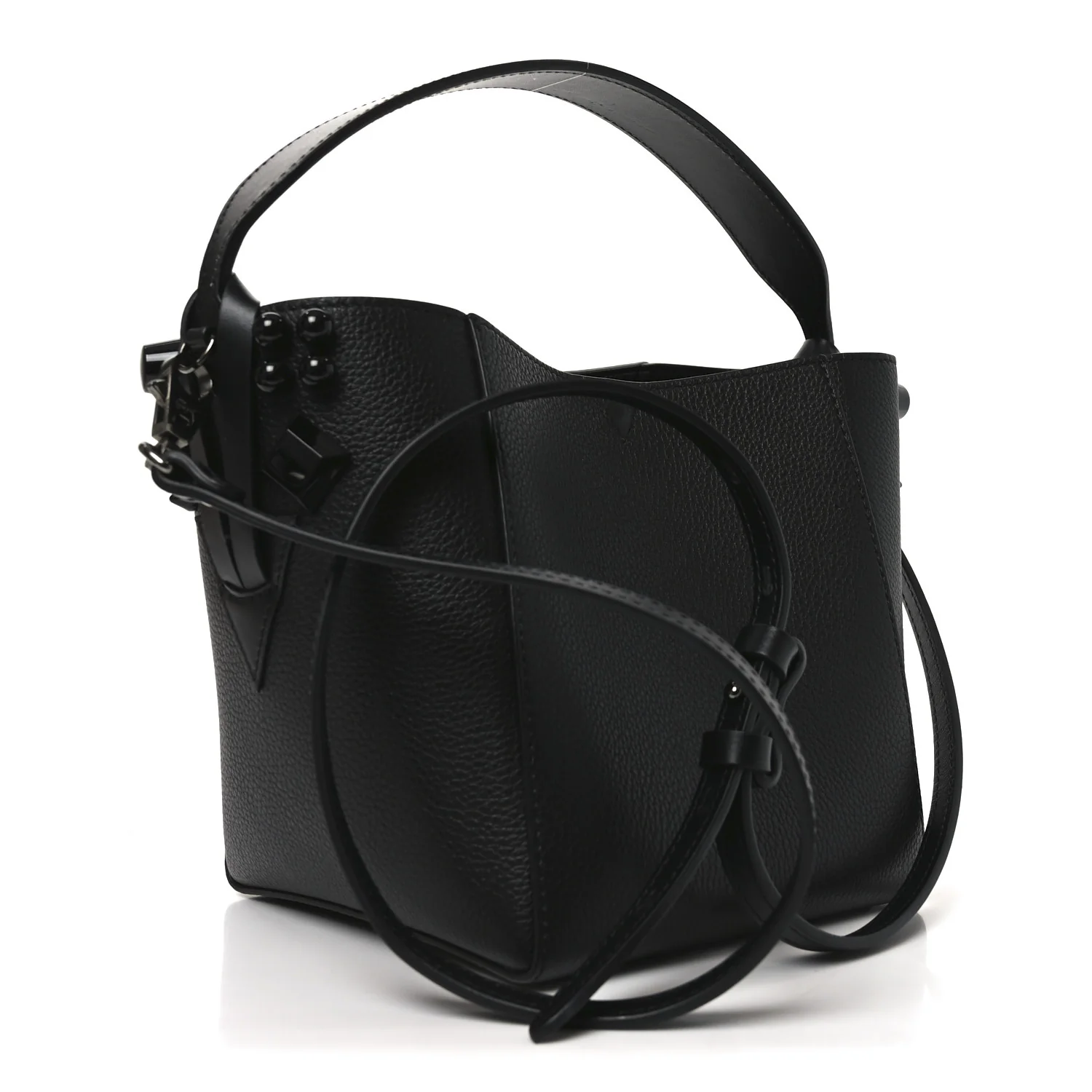 Calfskin Empire Spike Studded Mini Cabachic Bucket Bag Black - Image 3