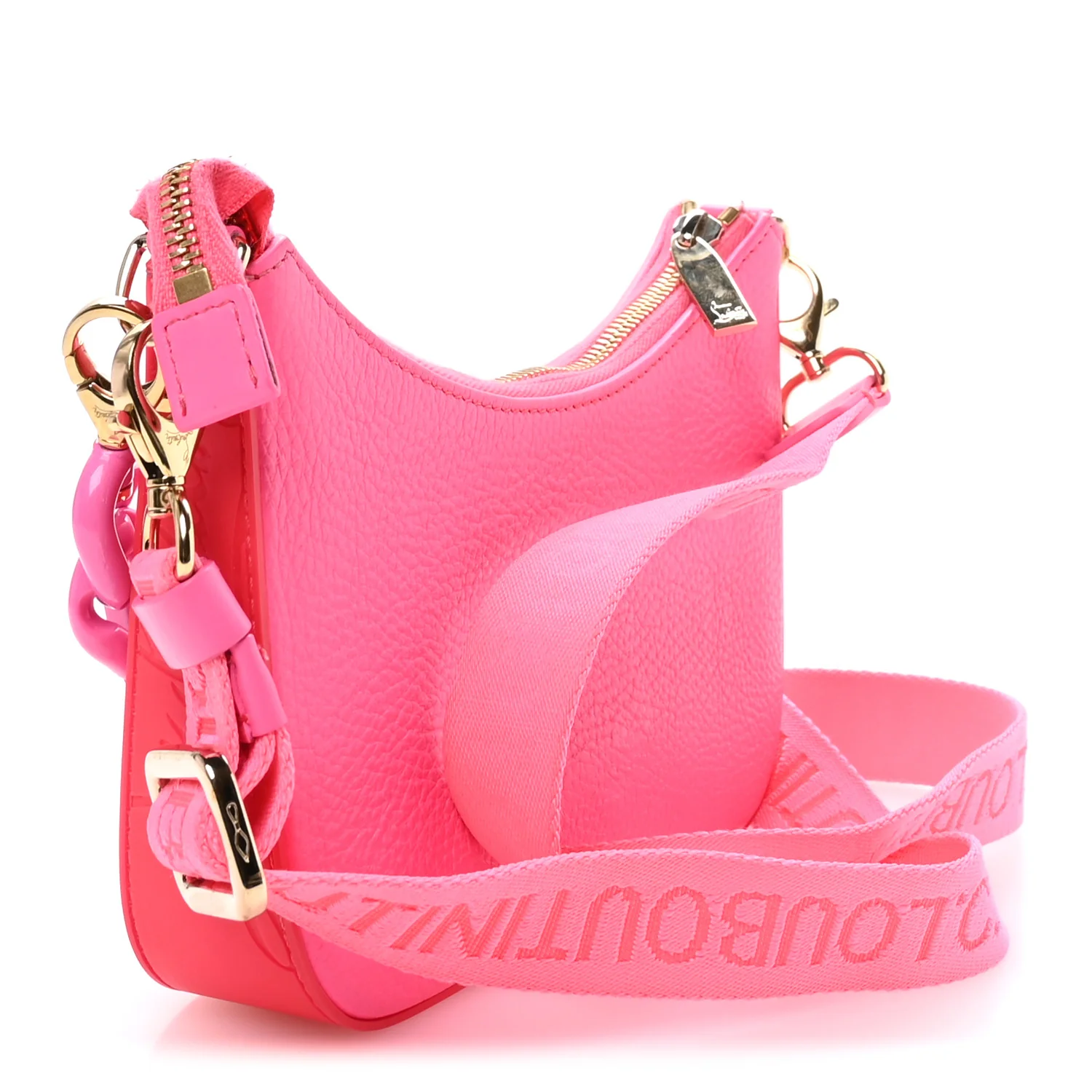 Calfskin Gomme Mini Loubila Chain Shoulder Bag Fluo Pink - Image 3