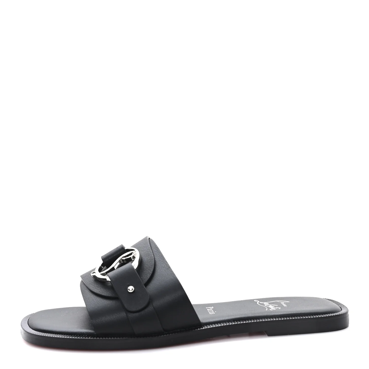 Calfskin Her In Roma Flat Slides 37.5 Black