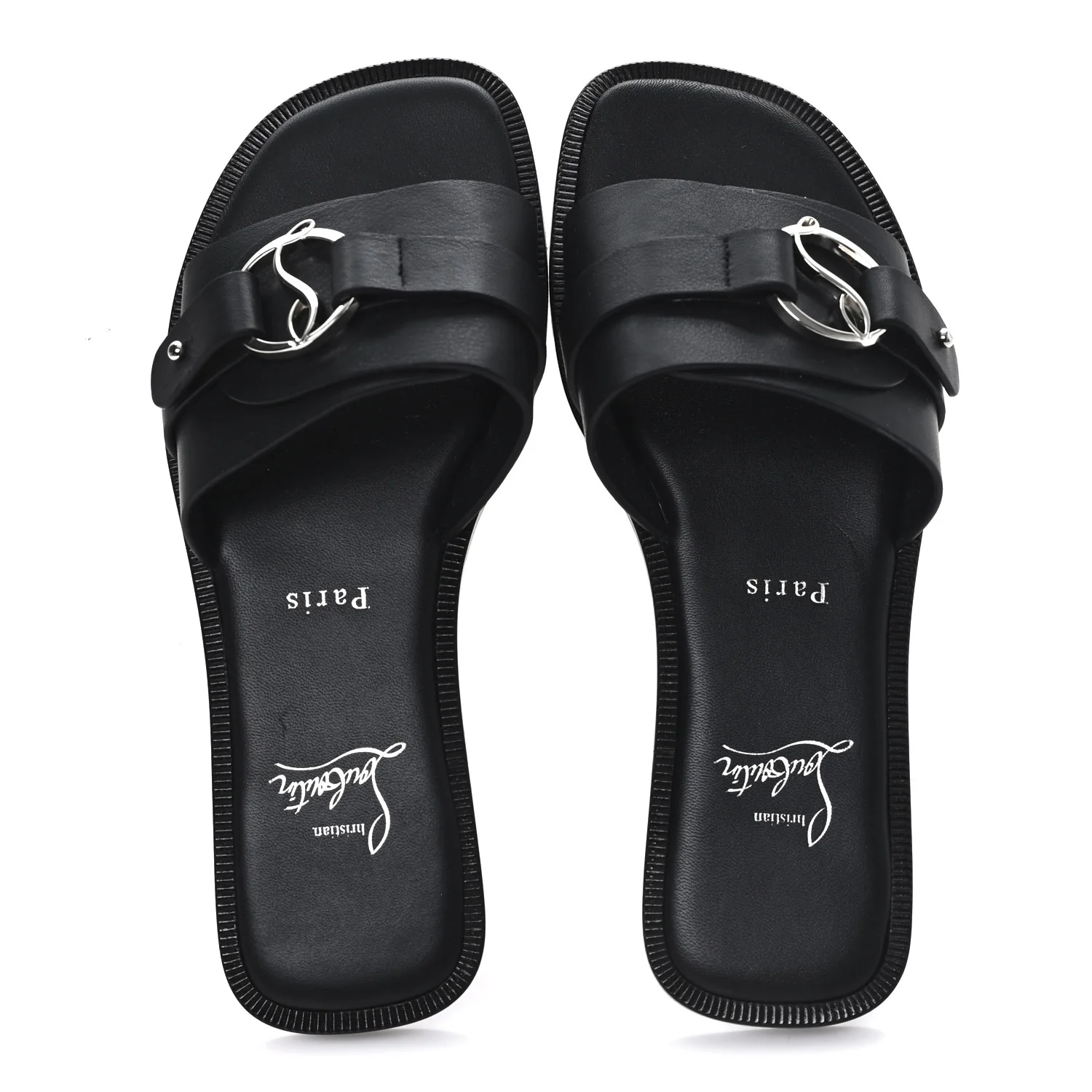 Calfskin Her In Roma Flat Slides 37.5 Black - Image 2