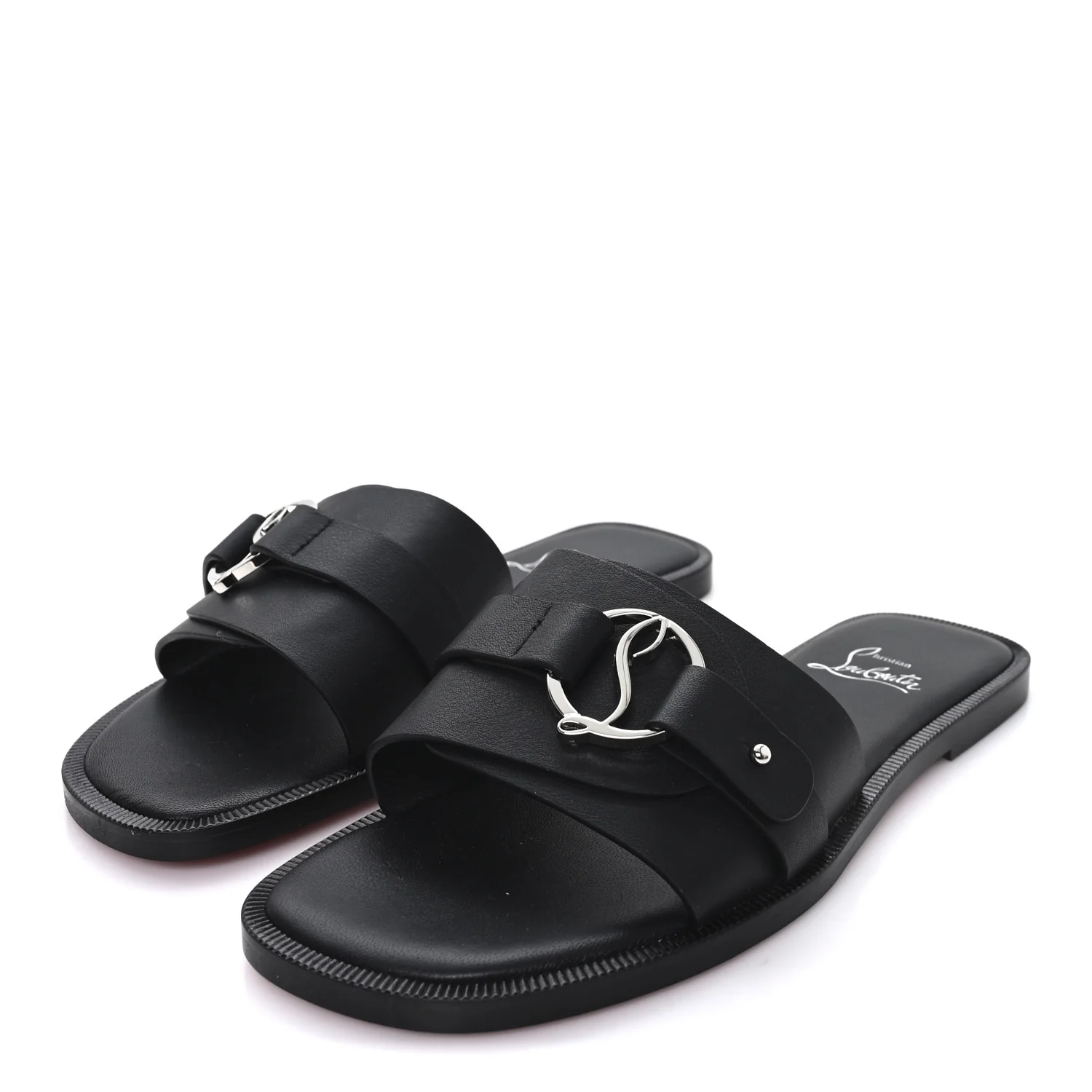 Calfskin Her In Roma Flat Slides 37.5 Black - Image 4