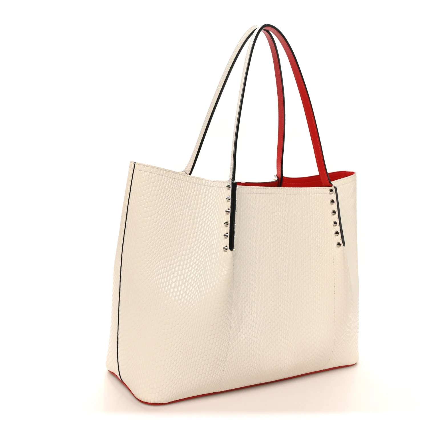 Calfskin Jurassic Embossed Spiked Large Cabarock Shopper Tote White - Image 3