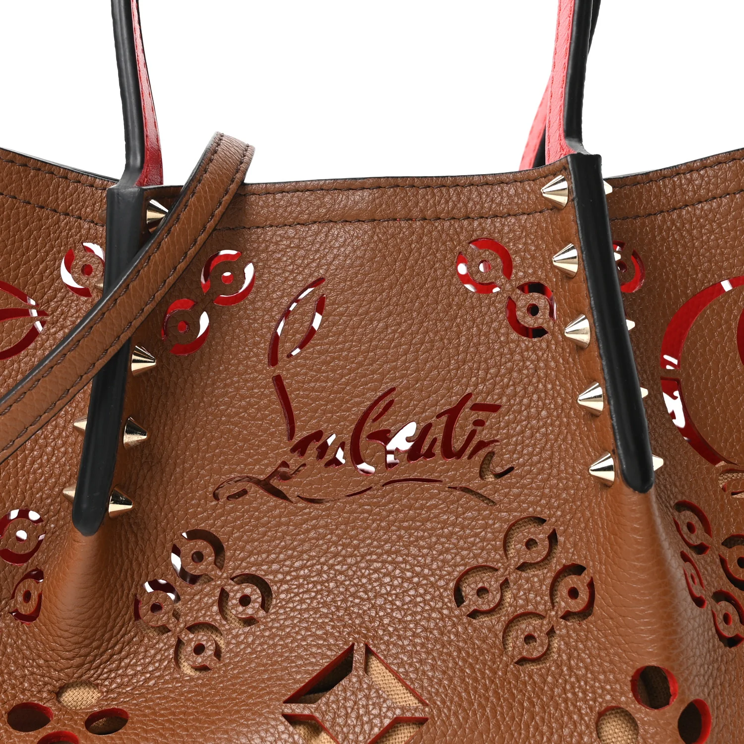 Calfskin Loubinthesky Mini Perforated Cabarock Spikes Tote Biscotto - Image 6