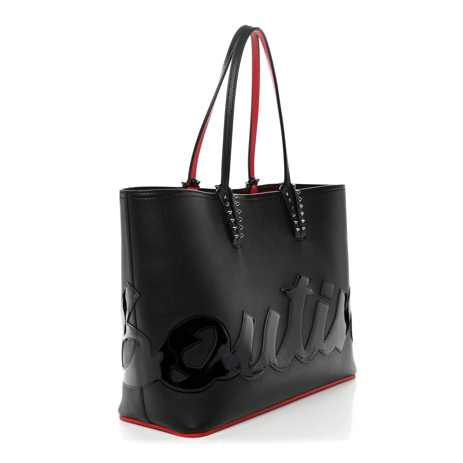 Calfskin Patent Logo Spikes East West Cabata Tote Black - Image 4