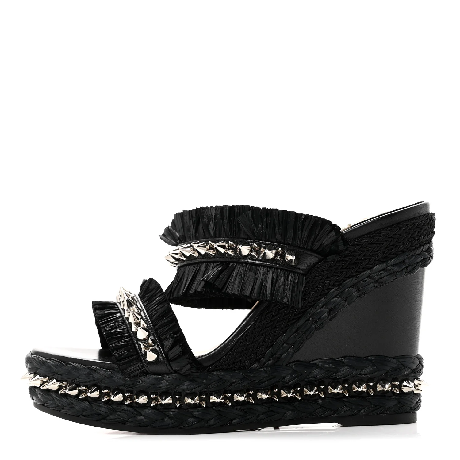 Calfskin Raffia Marivodu Sandals 37 Black
