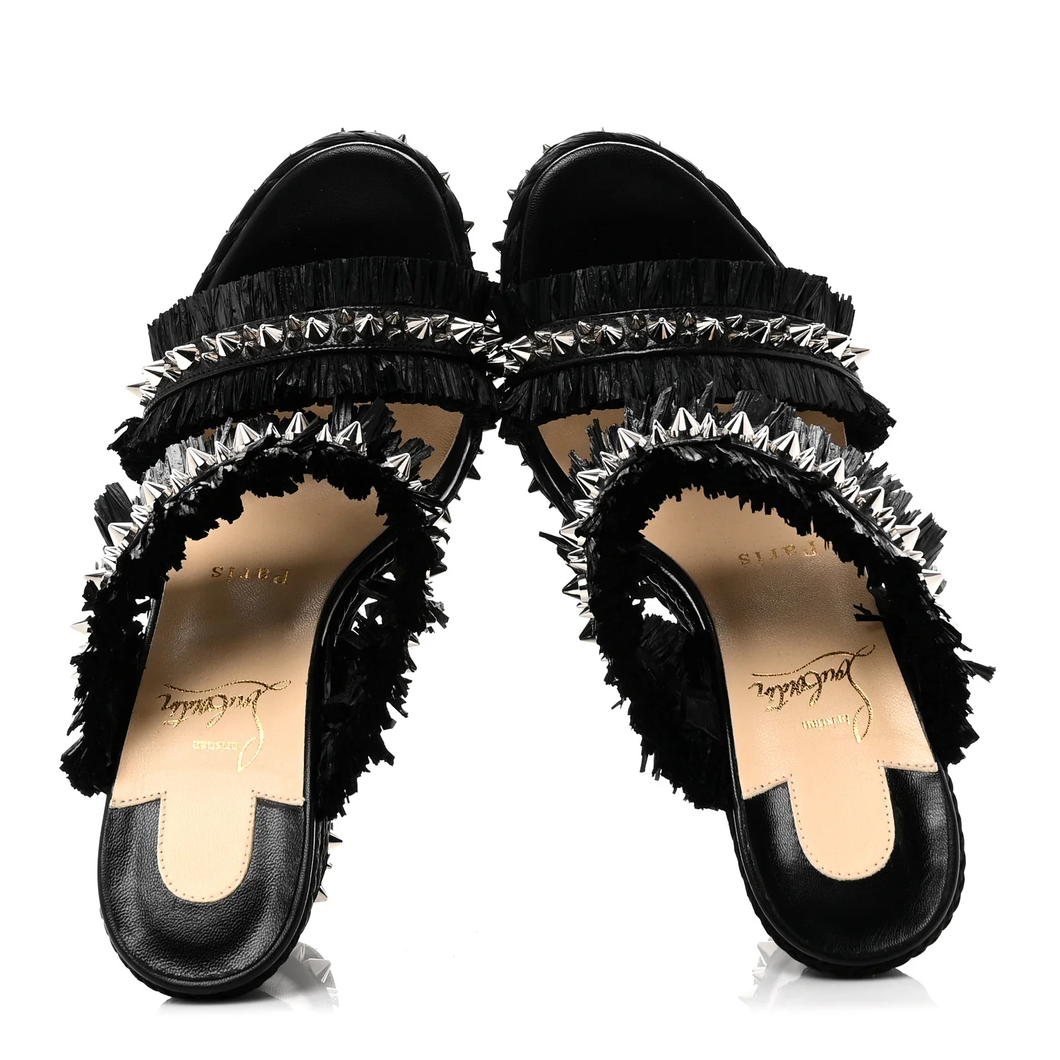 Calfskin Raffia Marivodu Sandals 37 Black - Image 2