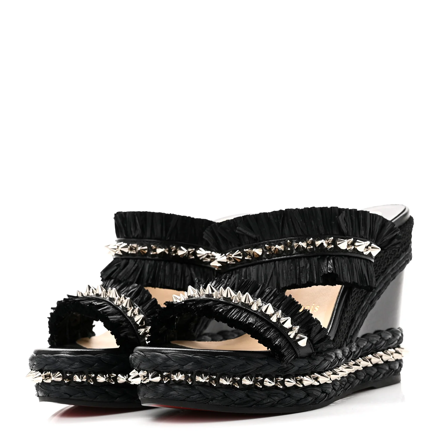 Calfskin Raffia Marivodu Sandals 37 Black - Image 4