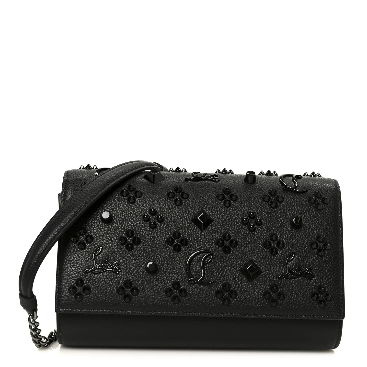 Calfskin Spikes Loubinthesky Paloma Clutch Black