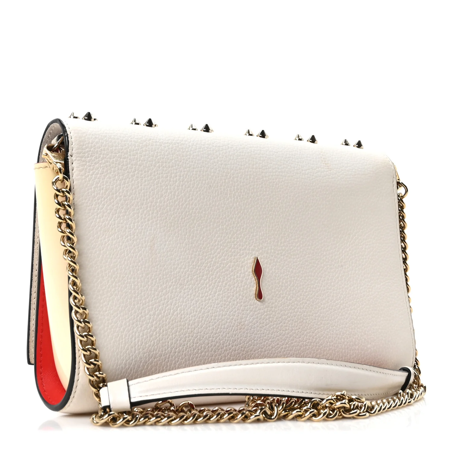 Calfskin Spikes Loubinthesky Paloma Clutch Snow - Image 3