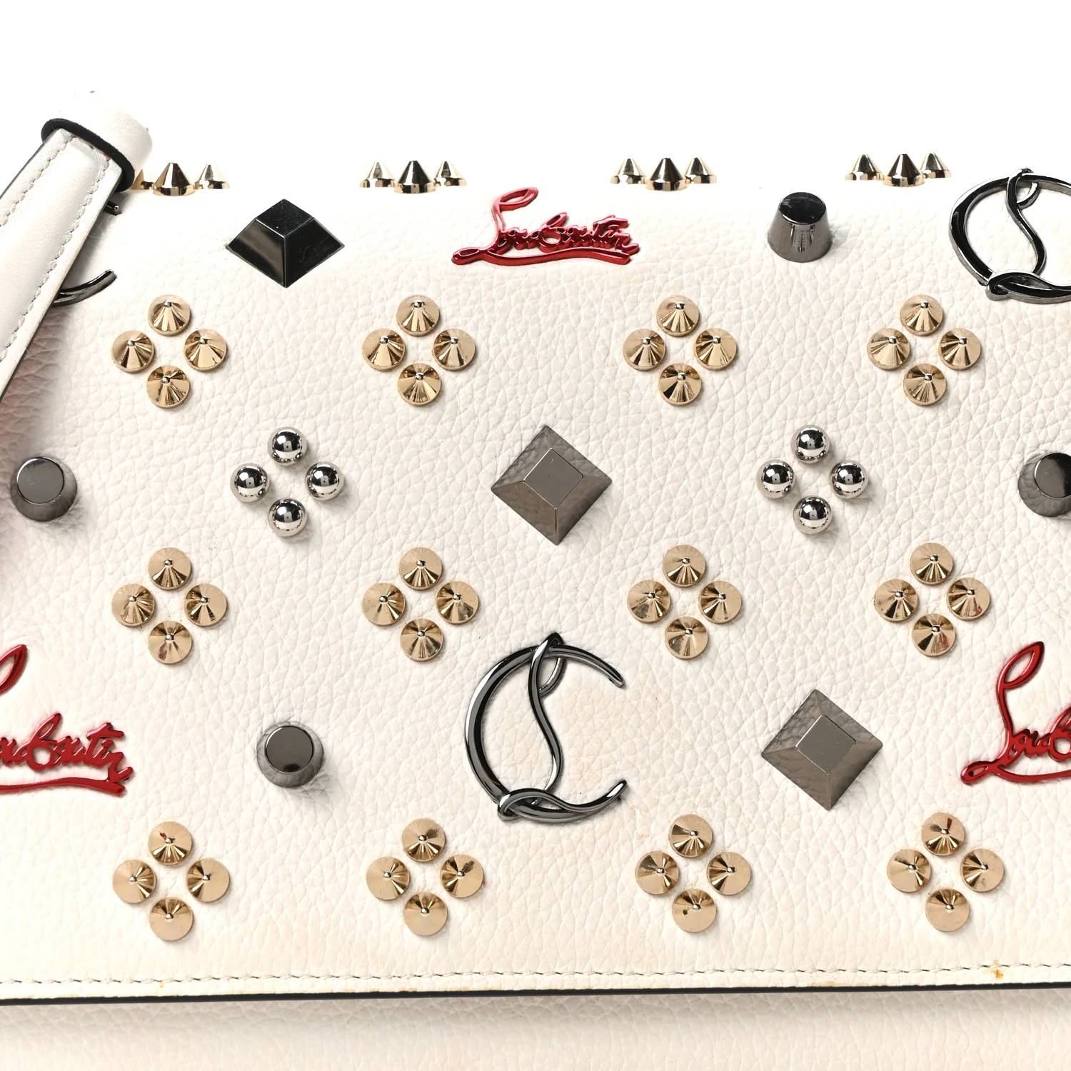 Calfskin Spikes Loubinthesky Paloma Clutch Snow - Image 8