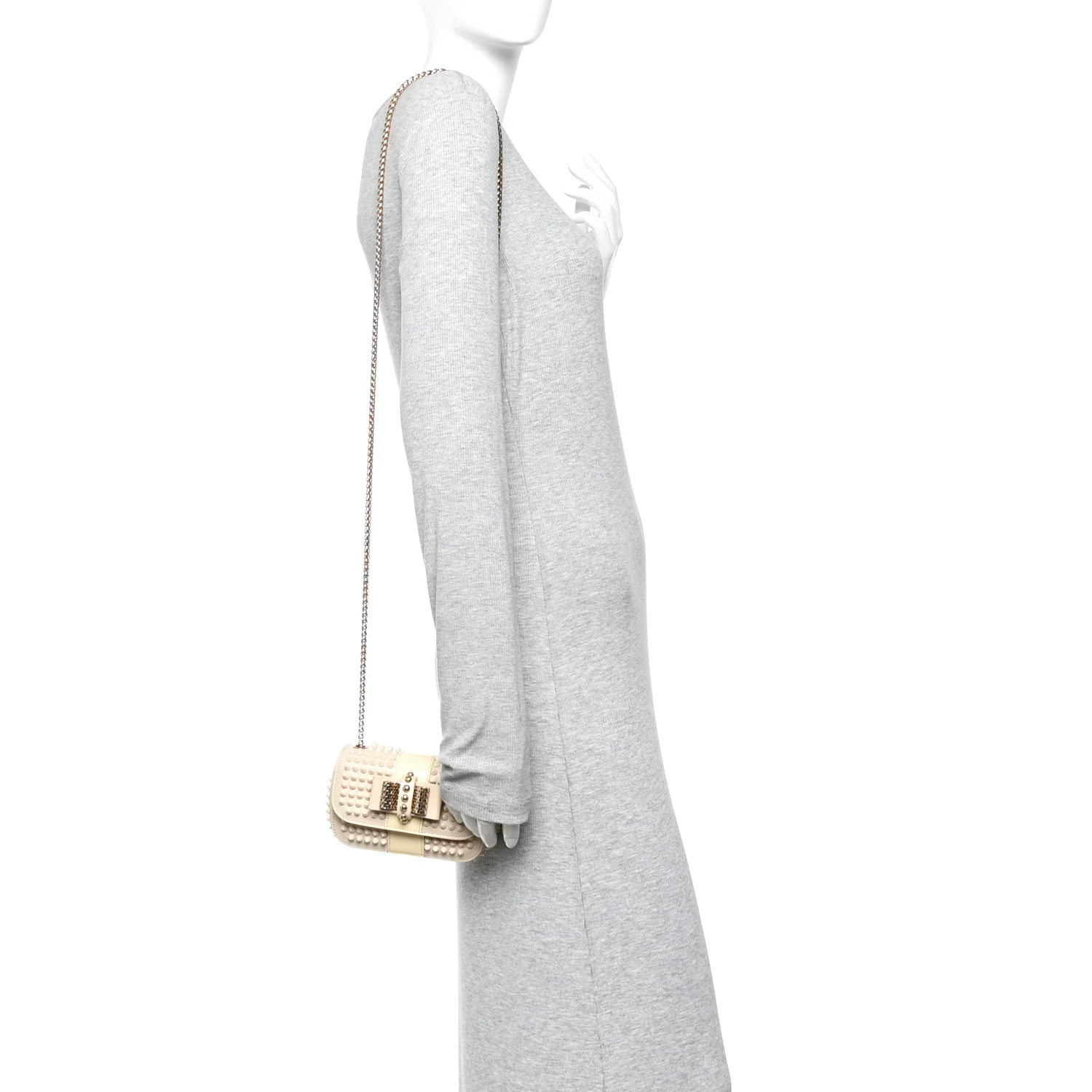 Calfskin Spikes Sweety Charity Shoulder Bag Beige - Image 2